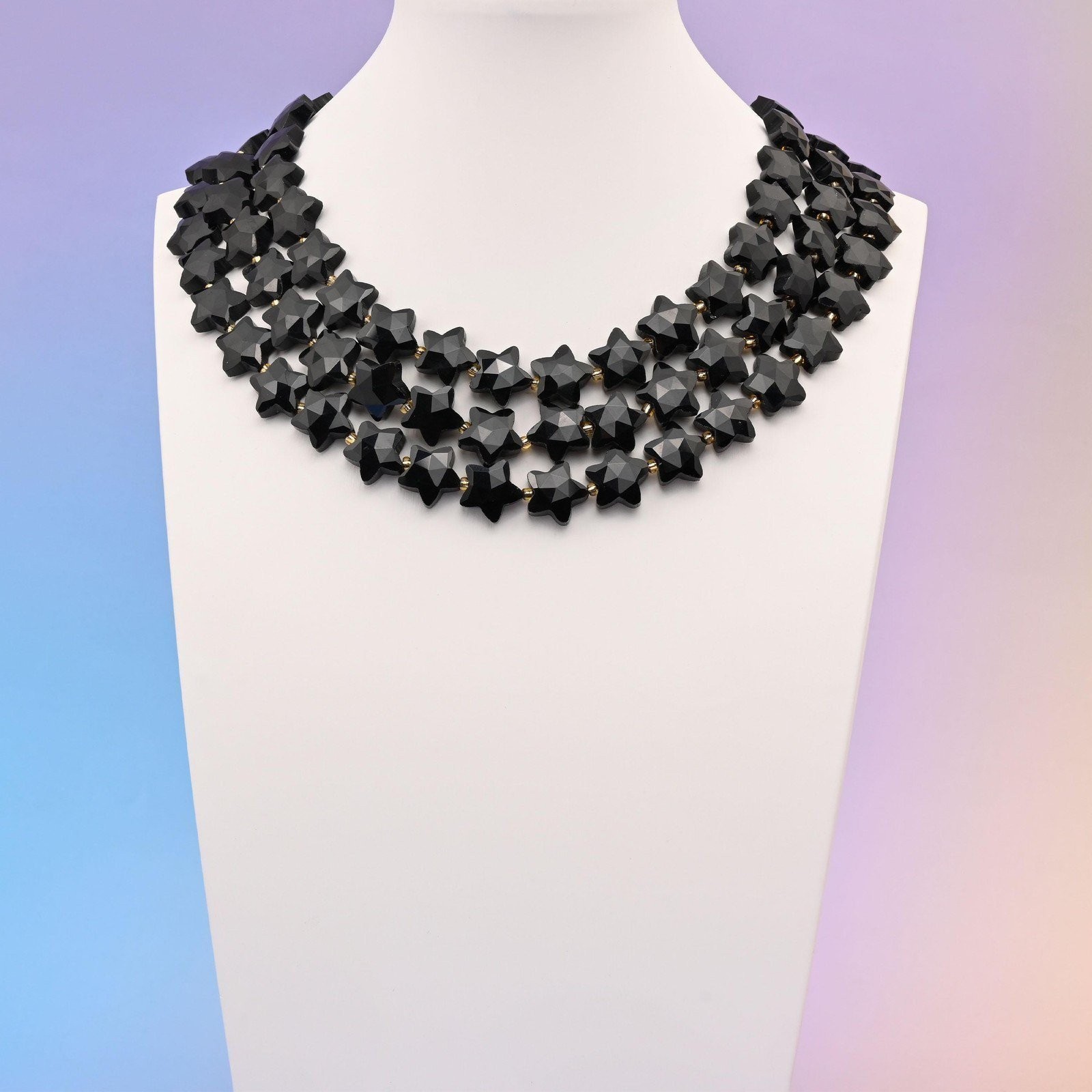 Black Obsidian Star Faceted Beads Size 14mm Jewelry Making 15.5 Inch Strand