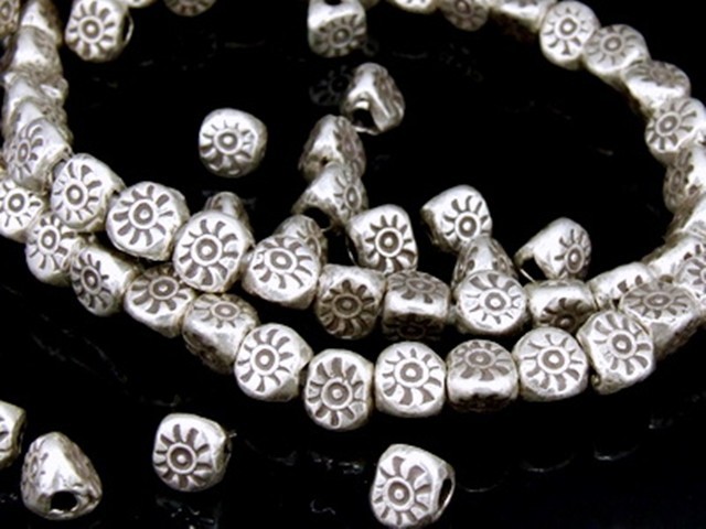 Silver beads Karen hill tribe handmade silver Sun print three faces