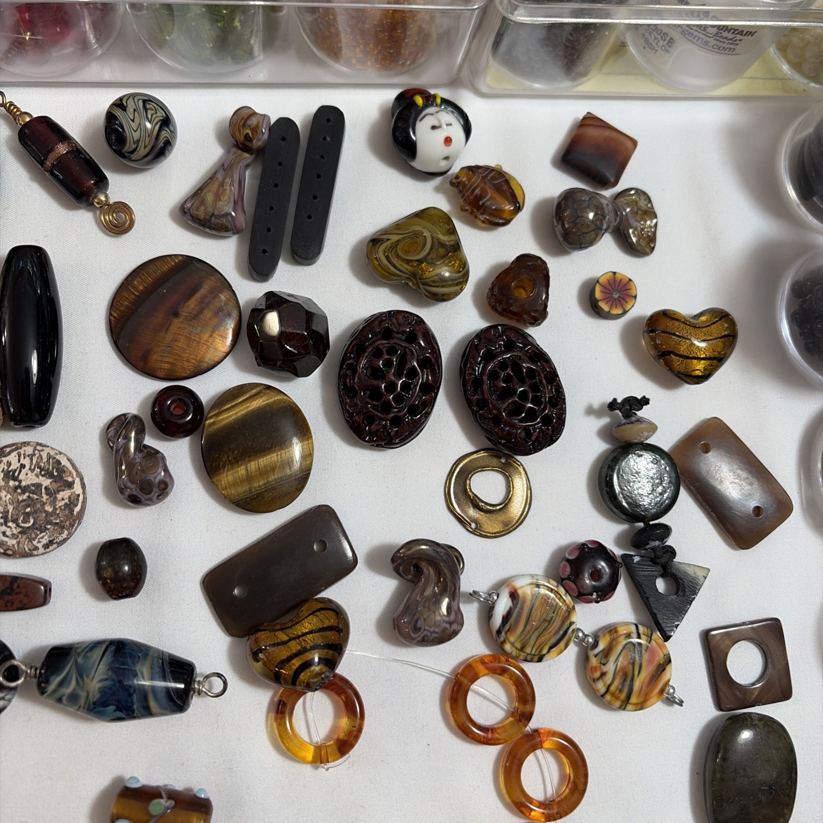 Huge Earth Tone Bead Lot Tiger Eye Wood Glass Seed Beads 8/0 Jewelry Making 7#s