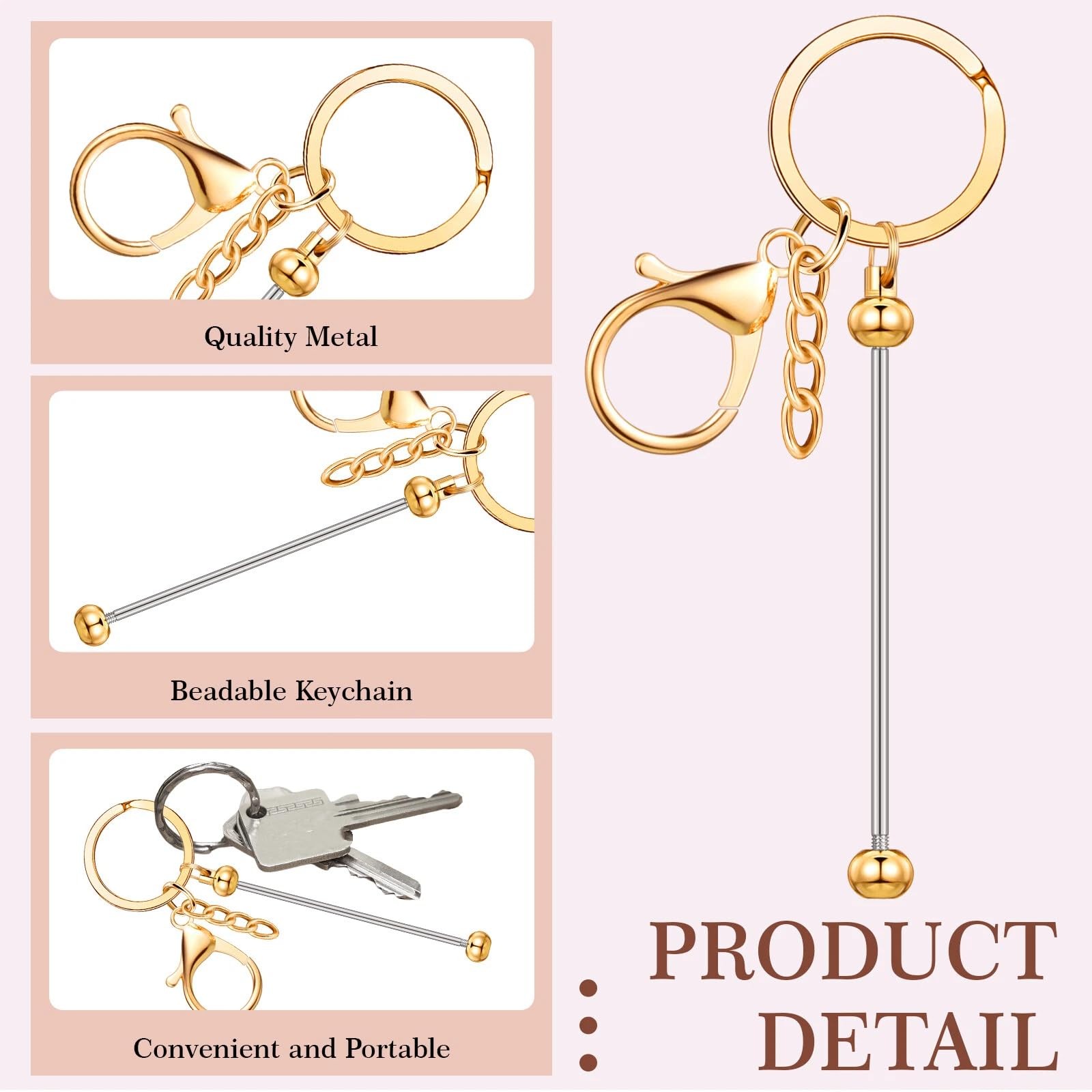 Huwena 6 Pcs Beadable Keychain Bars Blanks as shown in the pictures, Gold
