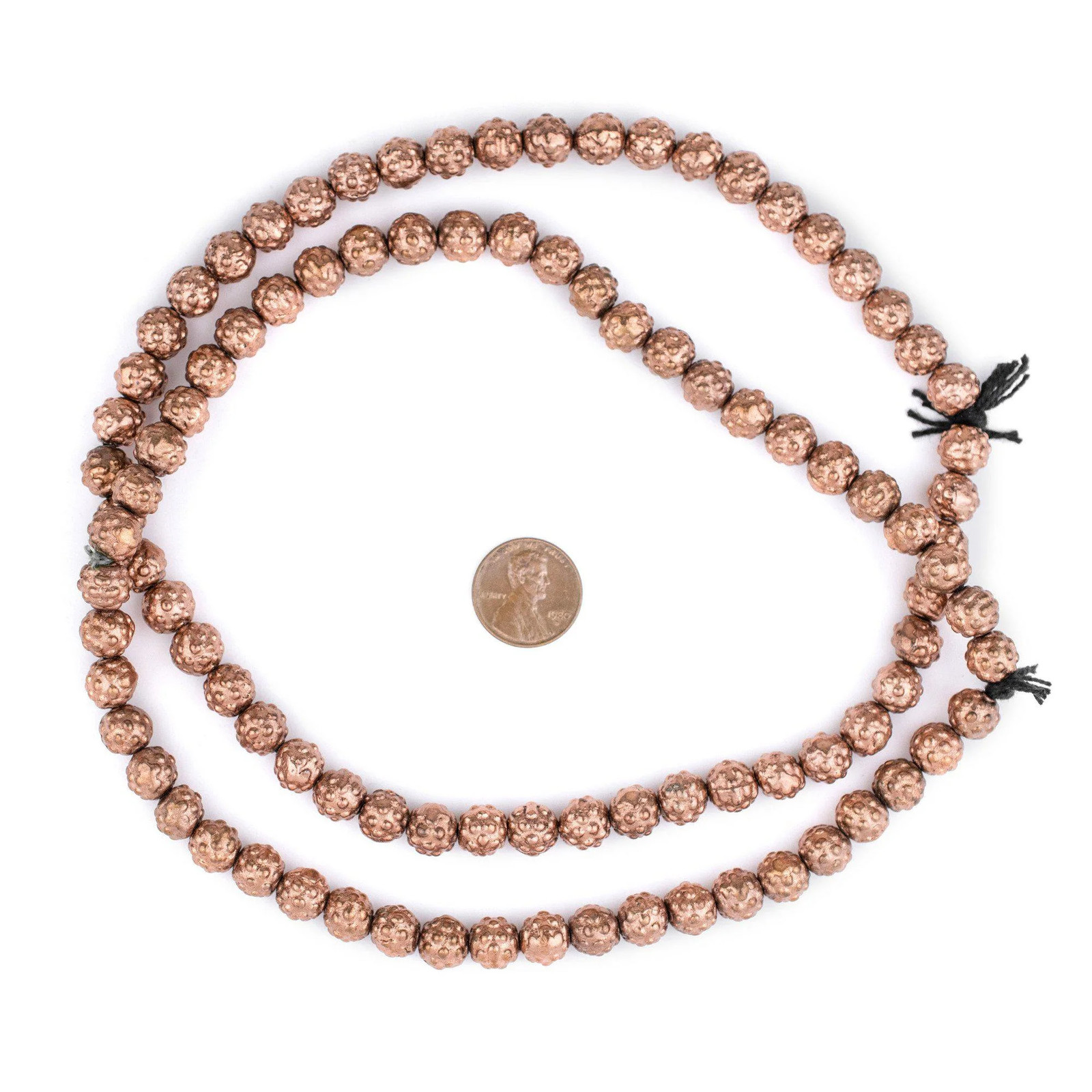 Copper Yoruba-Style Beads 9mm Nigeria African Round 16 Inch Strand Handmade