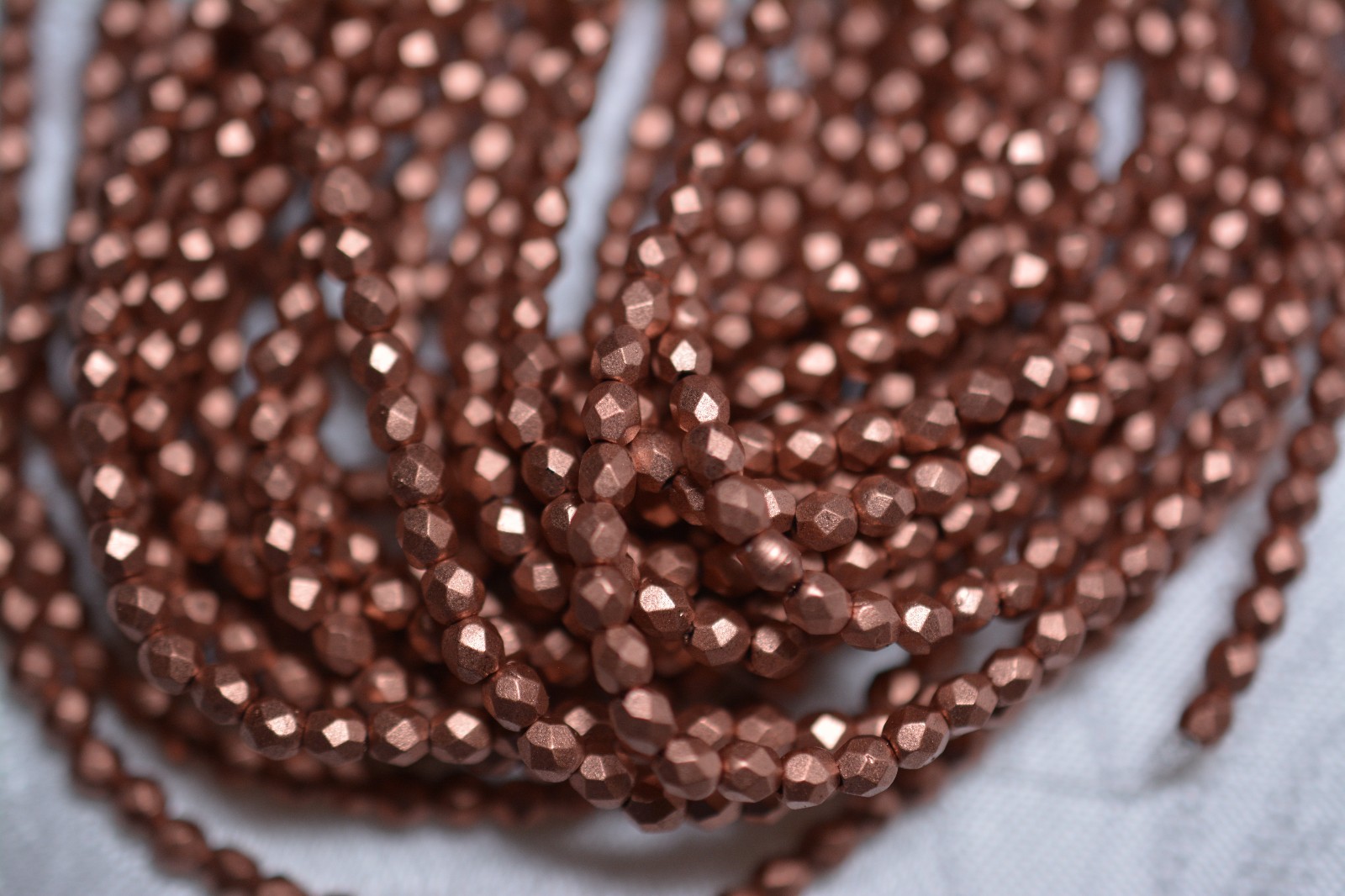 Czech Fire Polished 3mm round faceted glass beads – Matte Metallic Copper