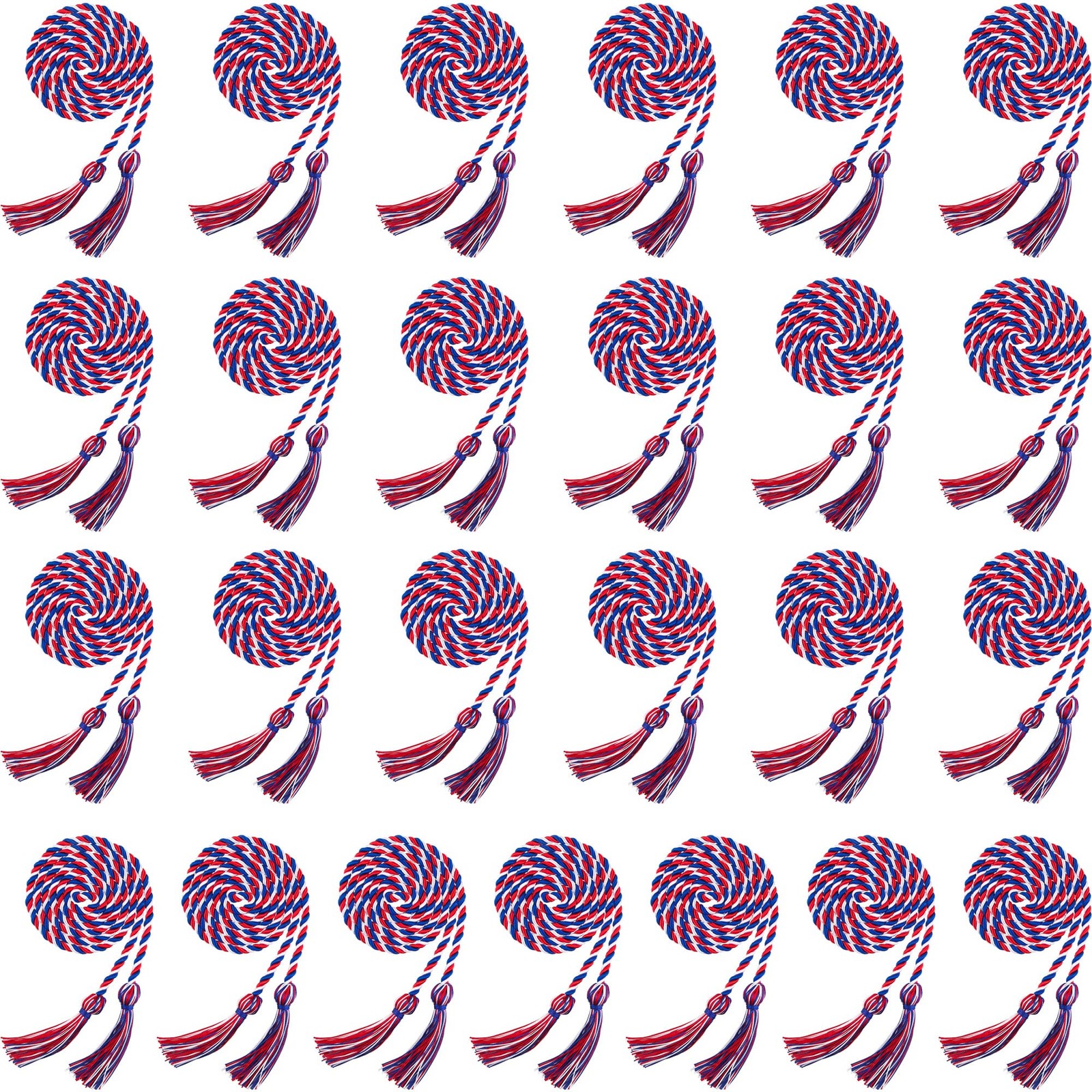 25 PCS Red Blue White Rayon Braided Graduation Honor Cord Tassel Gown Decor