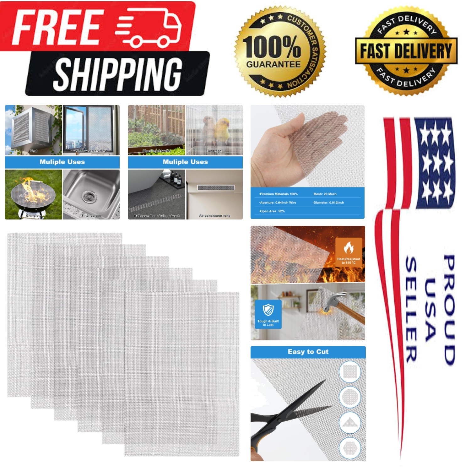 Versatile 6-Pack Stainless Steel Mesh Screens (11.8×8.2 in) for Home Projects
