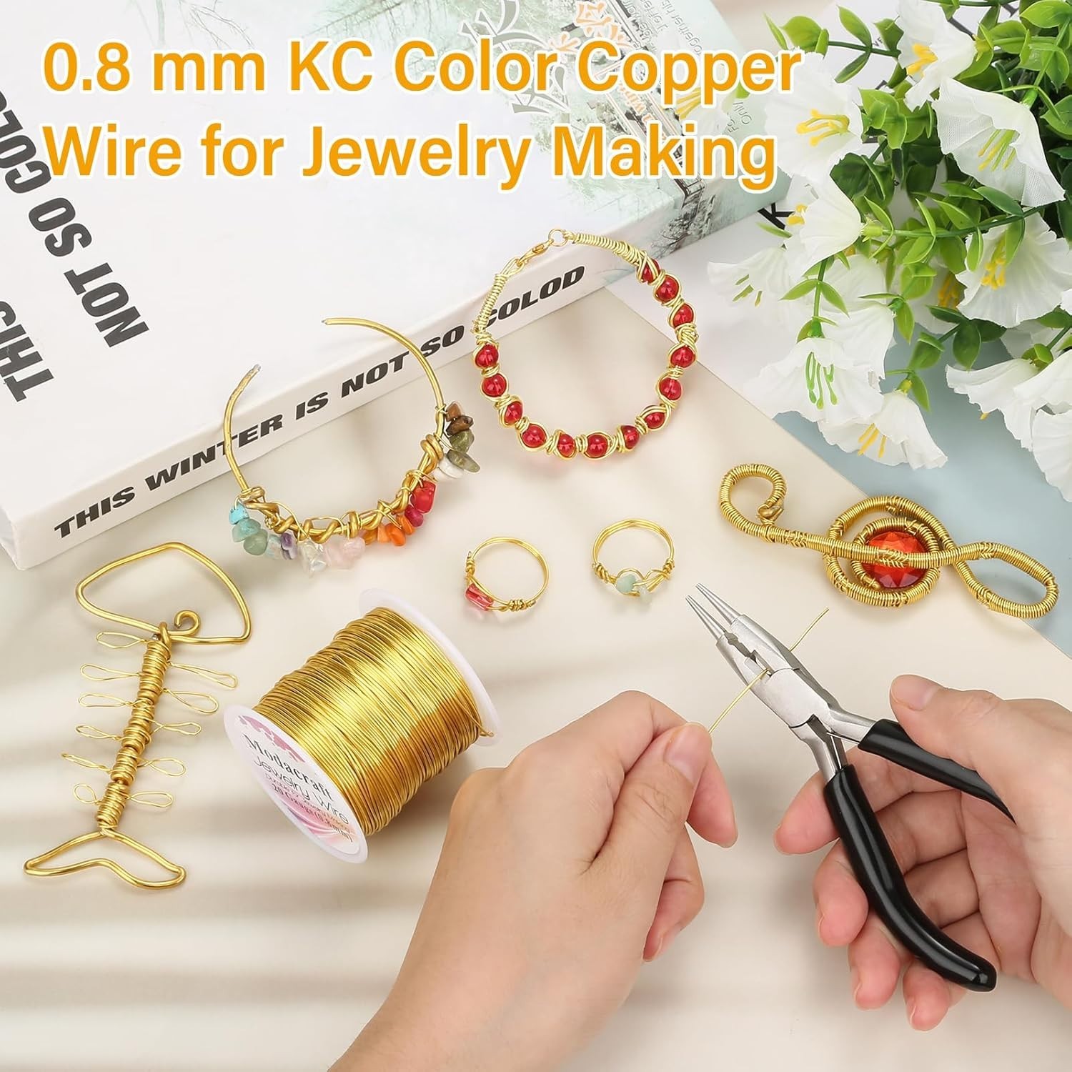 20 Gauge Gold Jewelry Wire & 4-in-1 Pliers Kit – 82FT Tarnish Resistant Coppe…