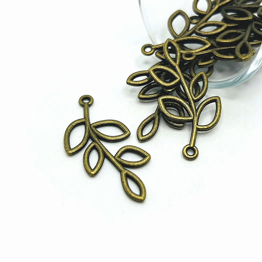 Bronze Tree Branch Charm, Leaf Connector, 42x19mm – US Seller