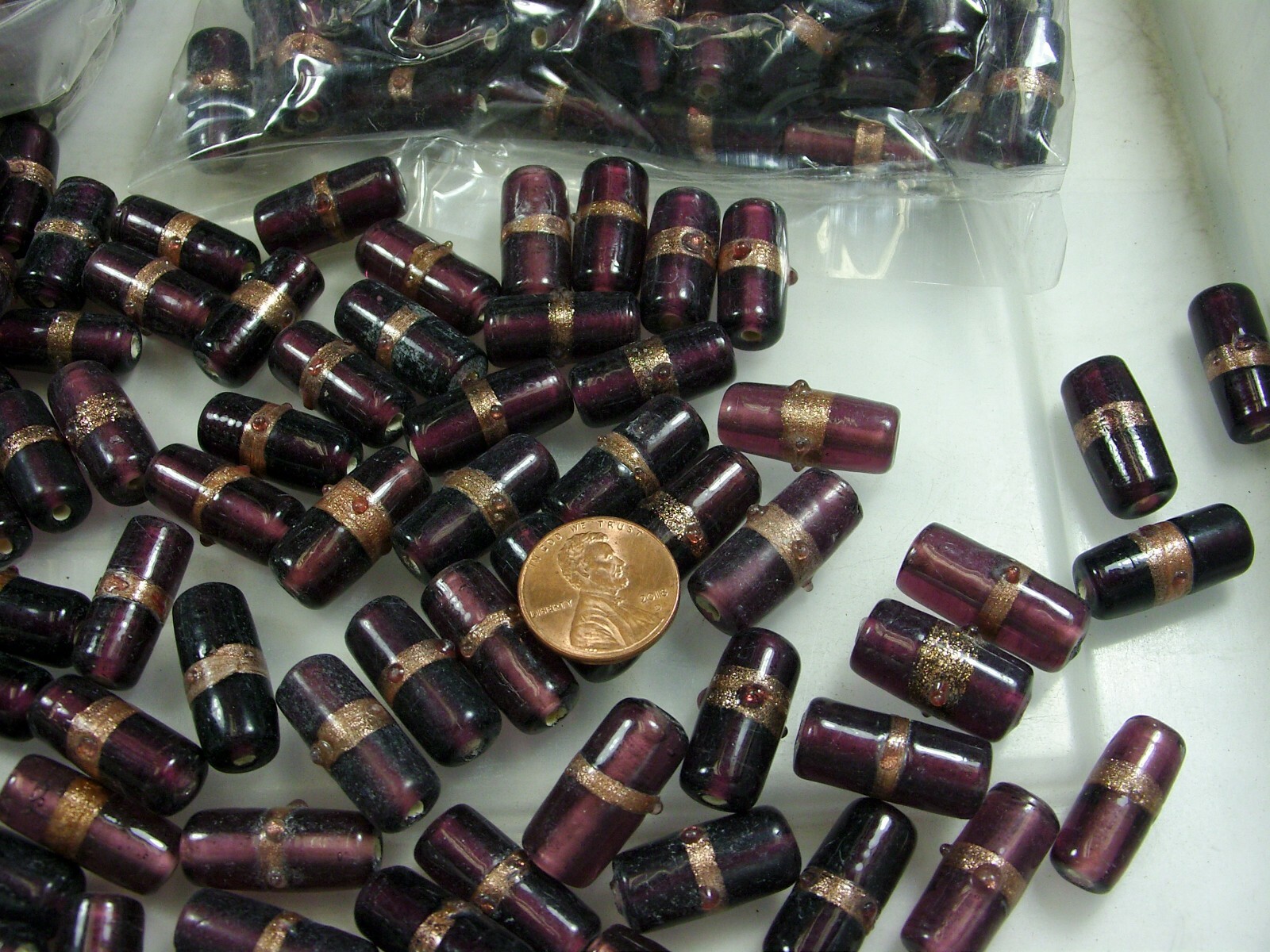 2 Pounds India Long Purple Fancy Handmade Glass Beads Wholesale Bulk Lot (EX-38)