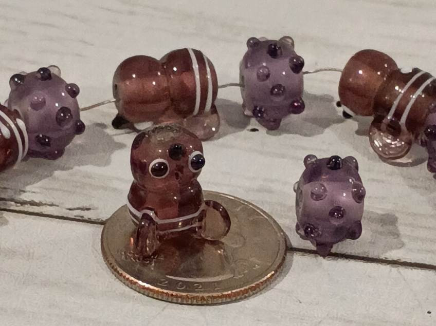 15Q Glossy Purple and white bumpy Handmade Lampwork Glass Beads critter
