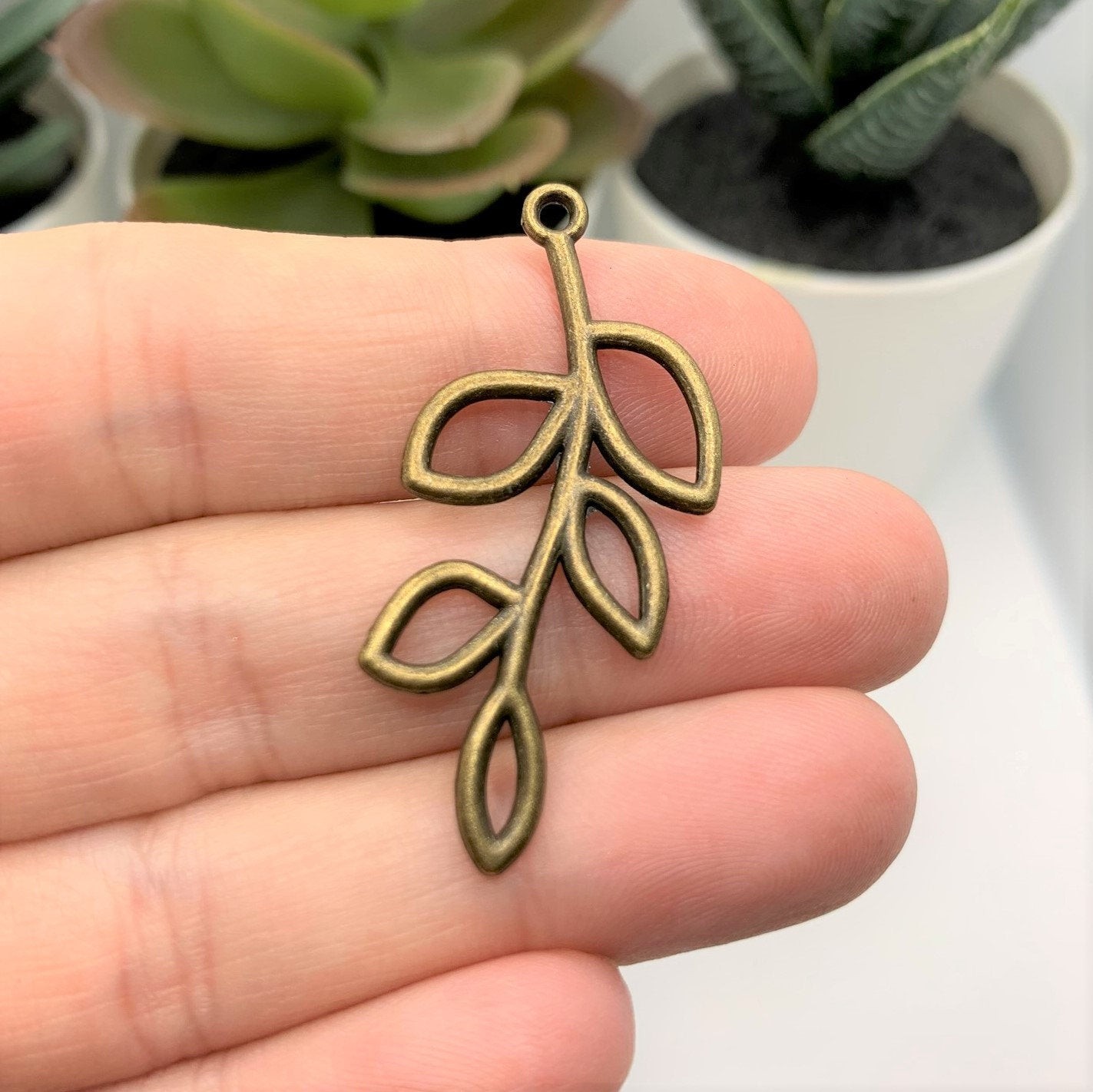Bronze Tree Branch Charm, Leaf Connector, 42x19mm – US Seller
