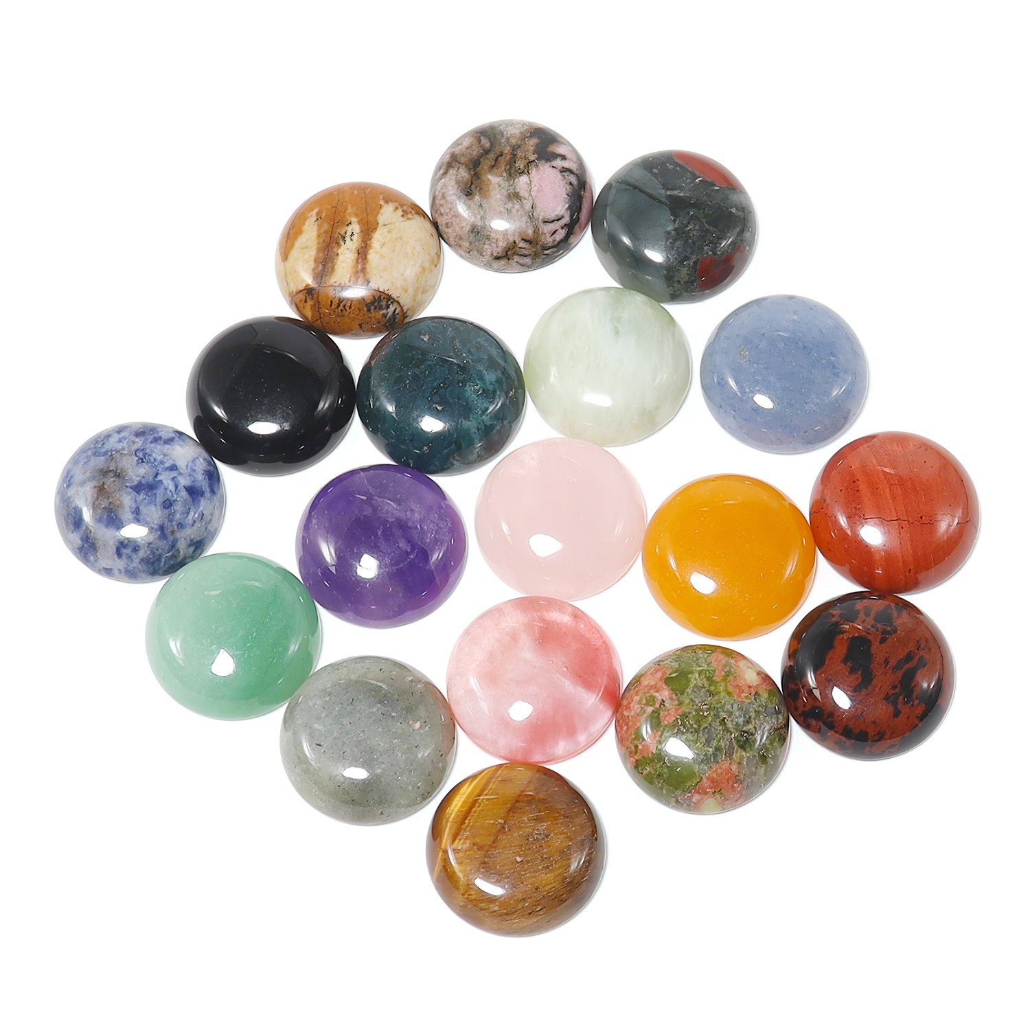 16/18/20mm Natural Stone Round Ring Face Stone Cabochon Gemstone Mix 30pcs