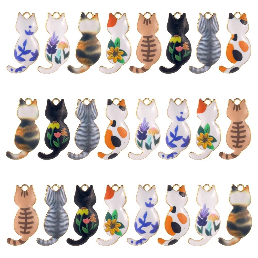 1 Box Cat Charms Bulk Pet Charms Kitty Charm Black Cat Kitten Animal Enamel C…