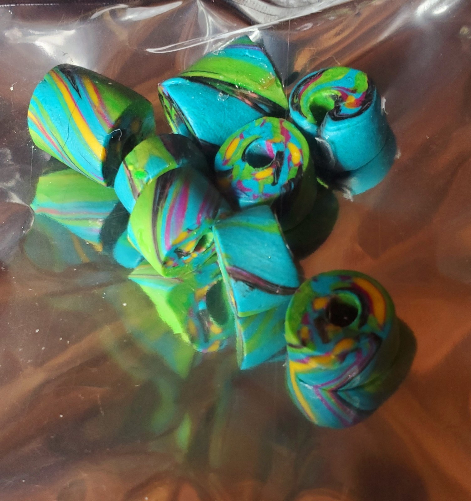 Hand-made Sculpy Polymer Bead Lot Of 7 For Crafts Jewelry