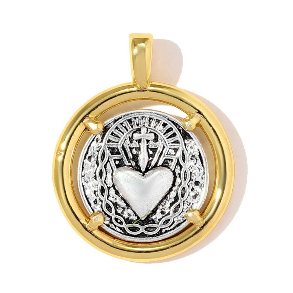 2PCS Waterproof Gold Plated Stainless Steel Heart Medallion Charm Pendant GQZ542