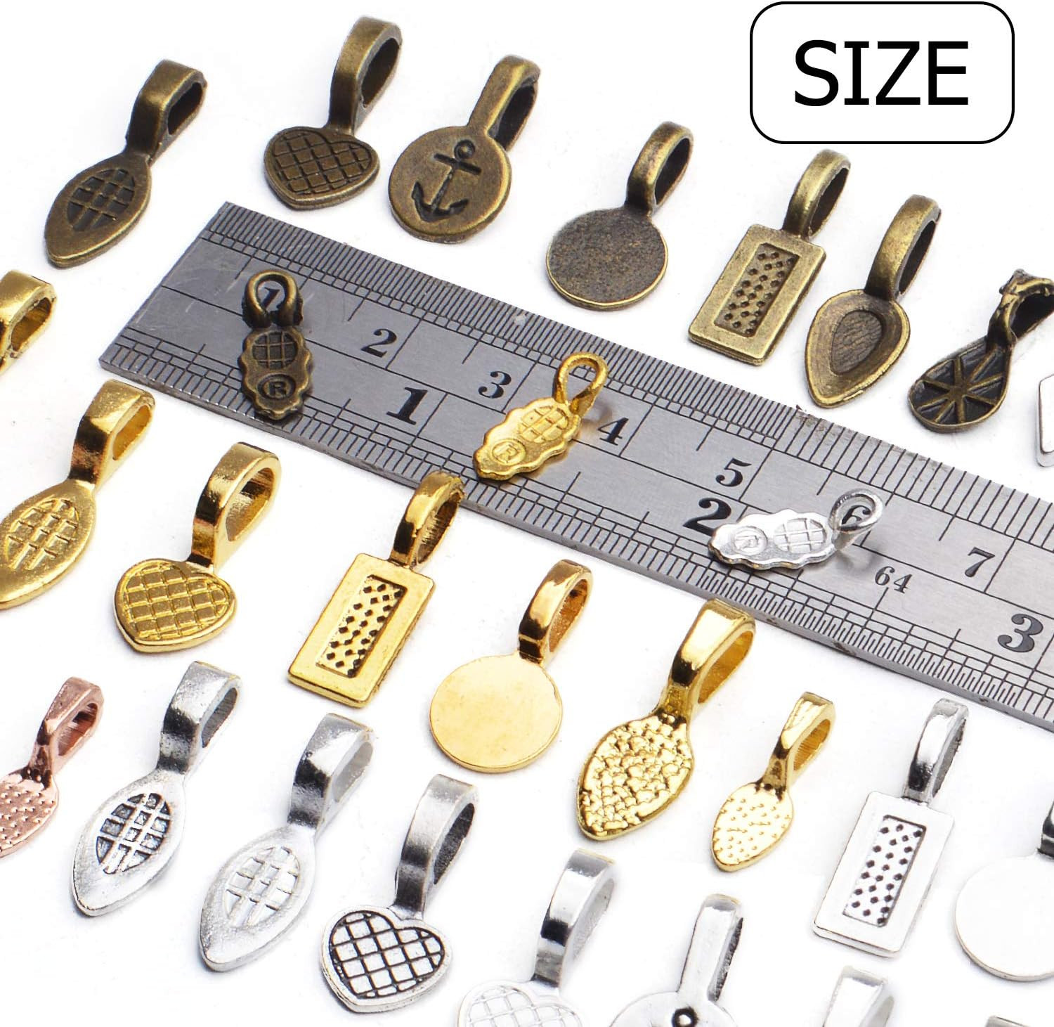 Glue on Bails, 100 Gram Mixed Tibetan Style Glue on Bails Pendants Alloy Flat