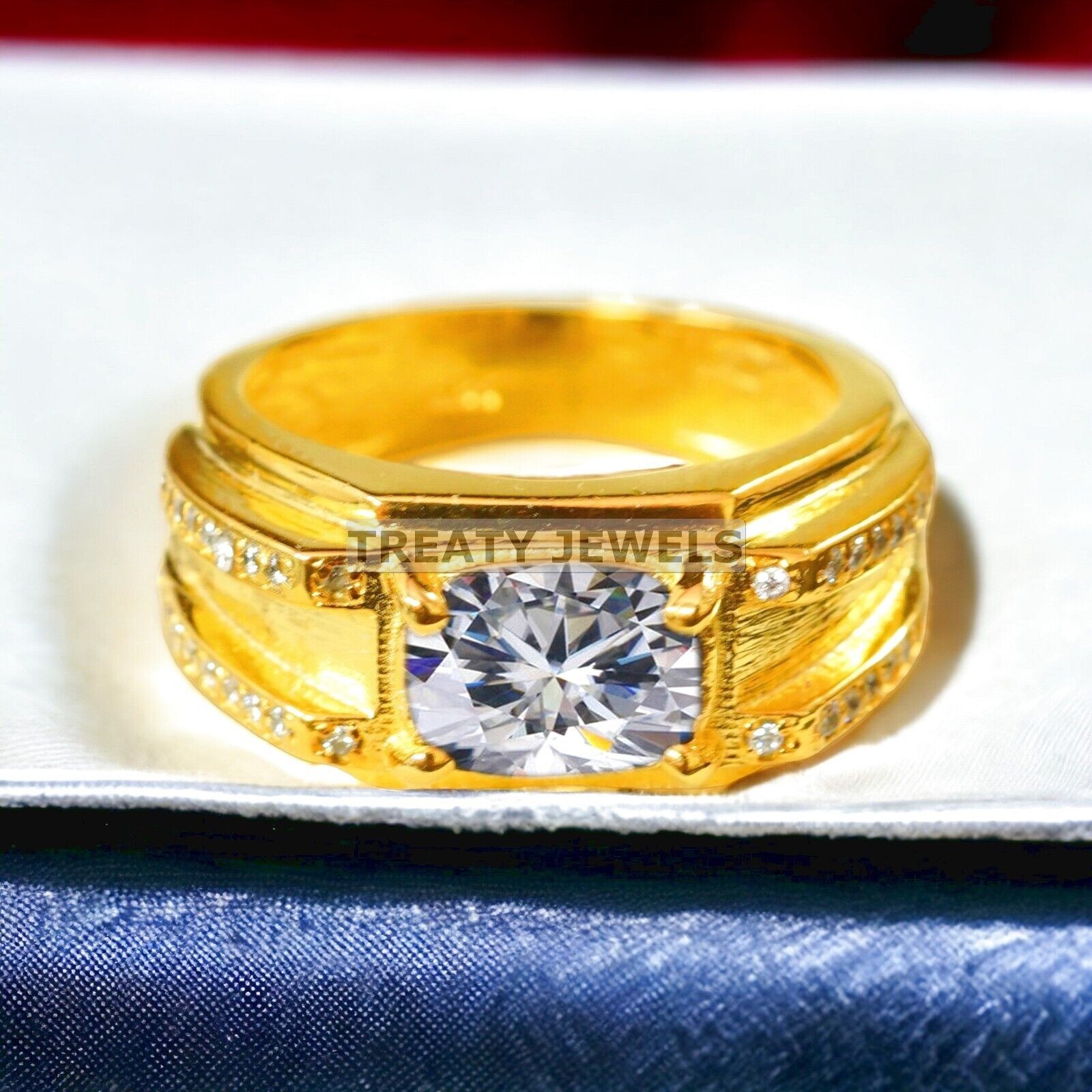 Moissanite Oval Cut With 14k Yellow Gold Ring For Men’s #A436 #