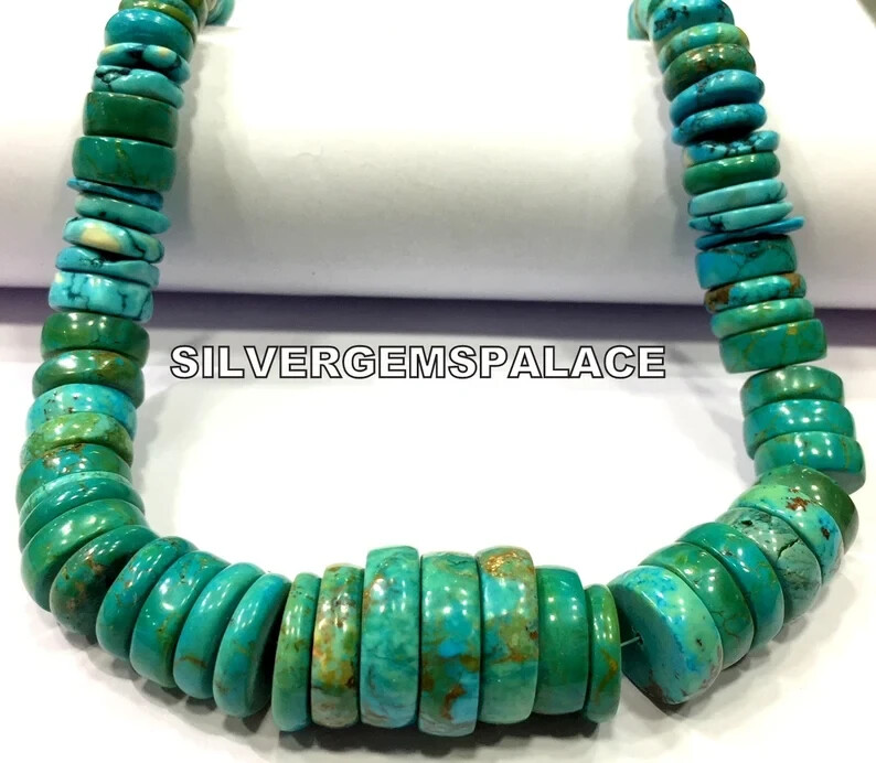 Natural Turquoise Smooth Tyre Beads Turquoise Heishi Large Real Turquoise Beads.