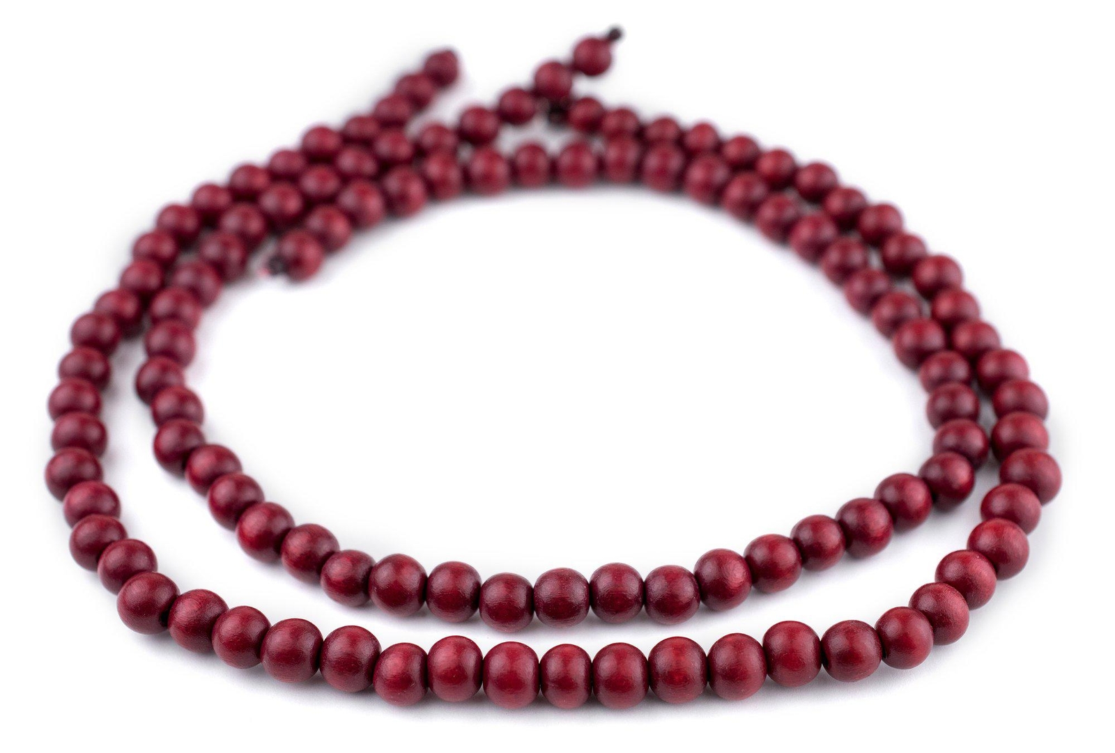 Red Round Natural Wood Beads 8mm Large Hole 16 Inch Strand