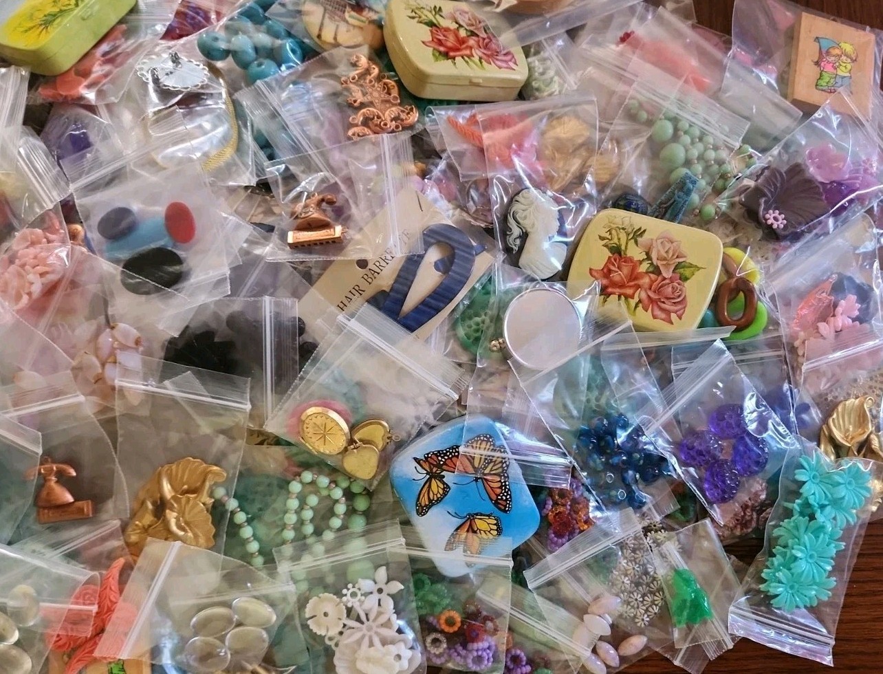 20 Bags Of Vintage Cabs,Beads, Brass Stampings,Charms & More for Jewelry Making