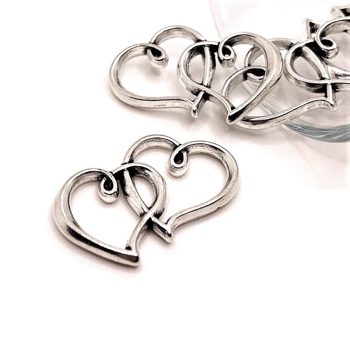 Double Heart Connector Charms, 24x31mm – US Seller