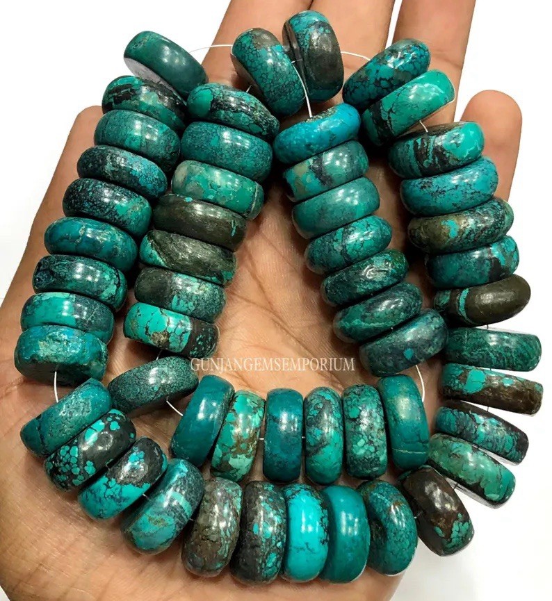 Teal Blue Arizona Turquoise Smooth Rondelle Beads Arizona Turquoise Gemstone
