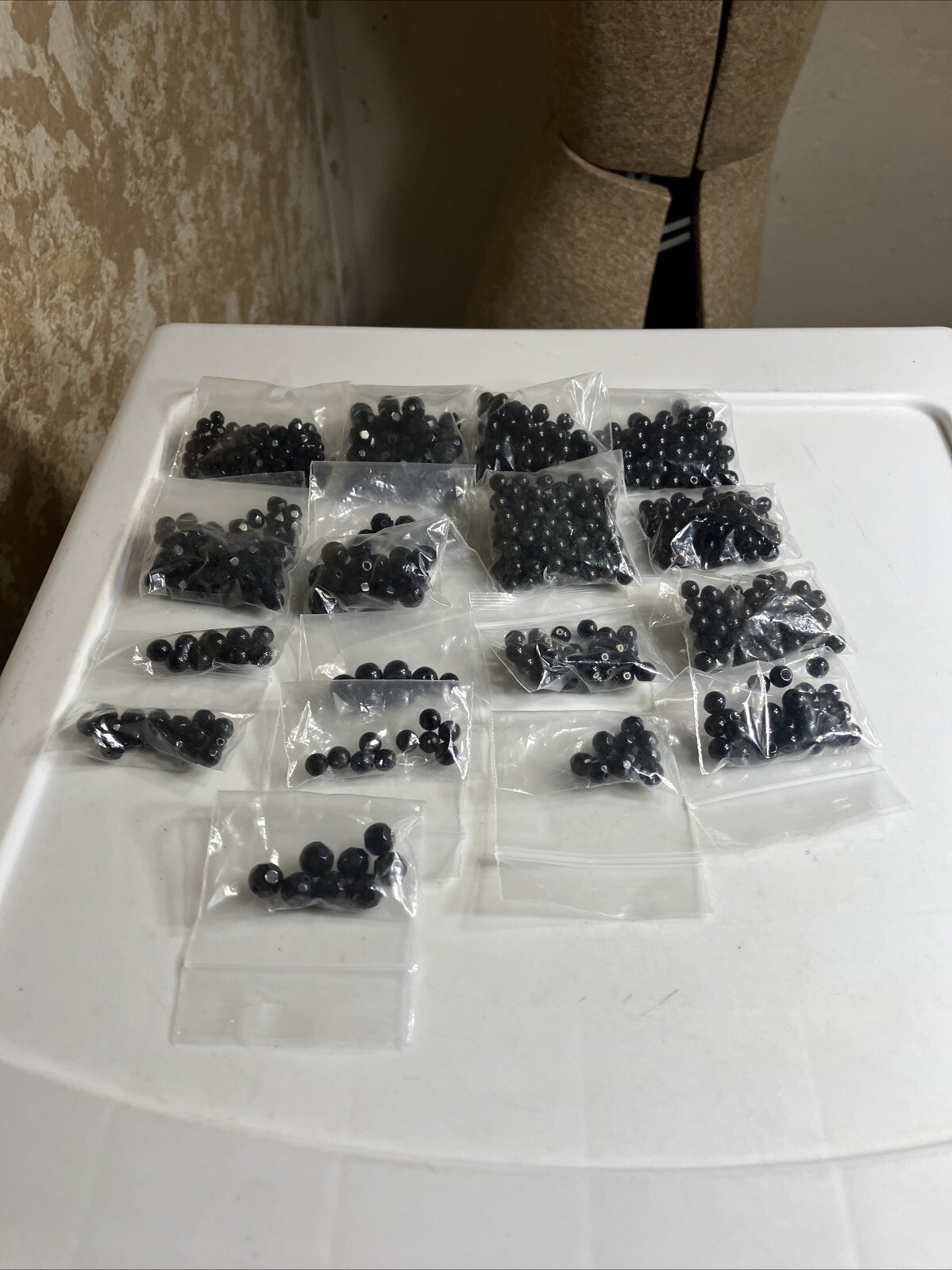 Lot of Vintage Black Beads Crystal and Some Glass Round and Other Shapes & Sizes