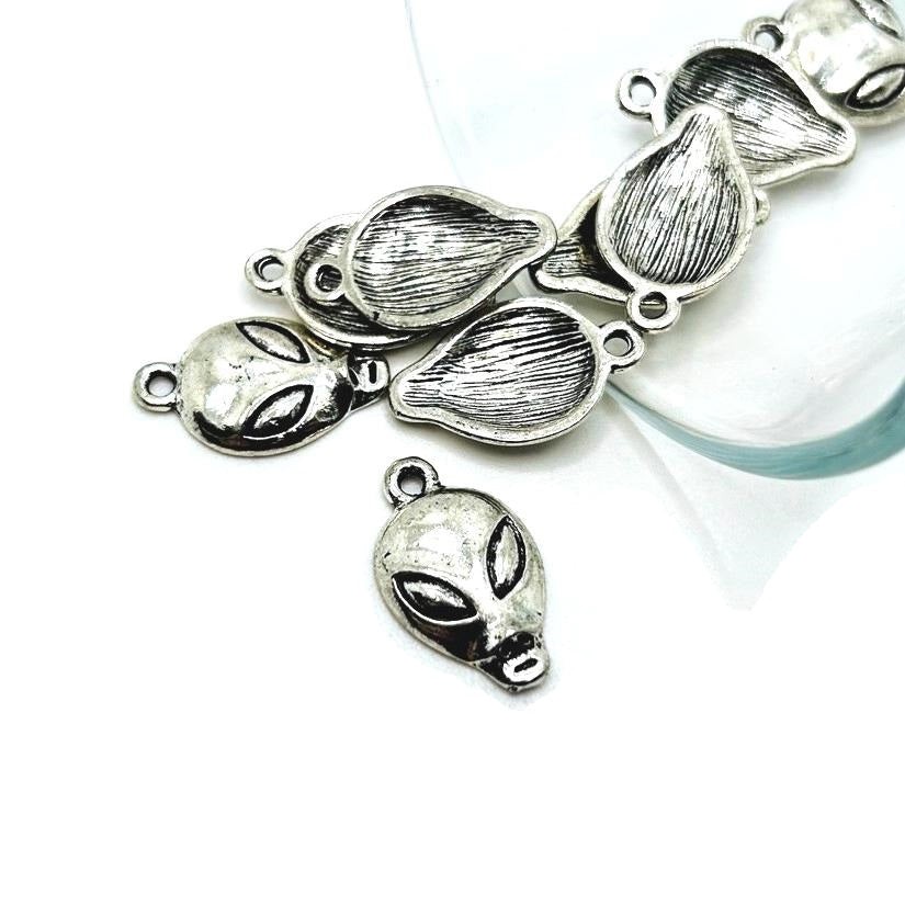 Silver Alien Face UFO Charms, 19x11mm – US Seller