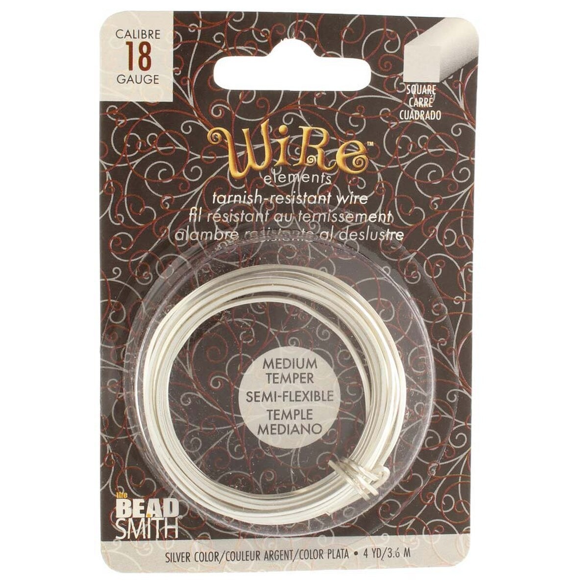 Wire, 4 Yards Silver Plated Copper Non Tarnish 18 Gauge Square Wrapping Wire