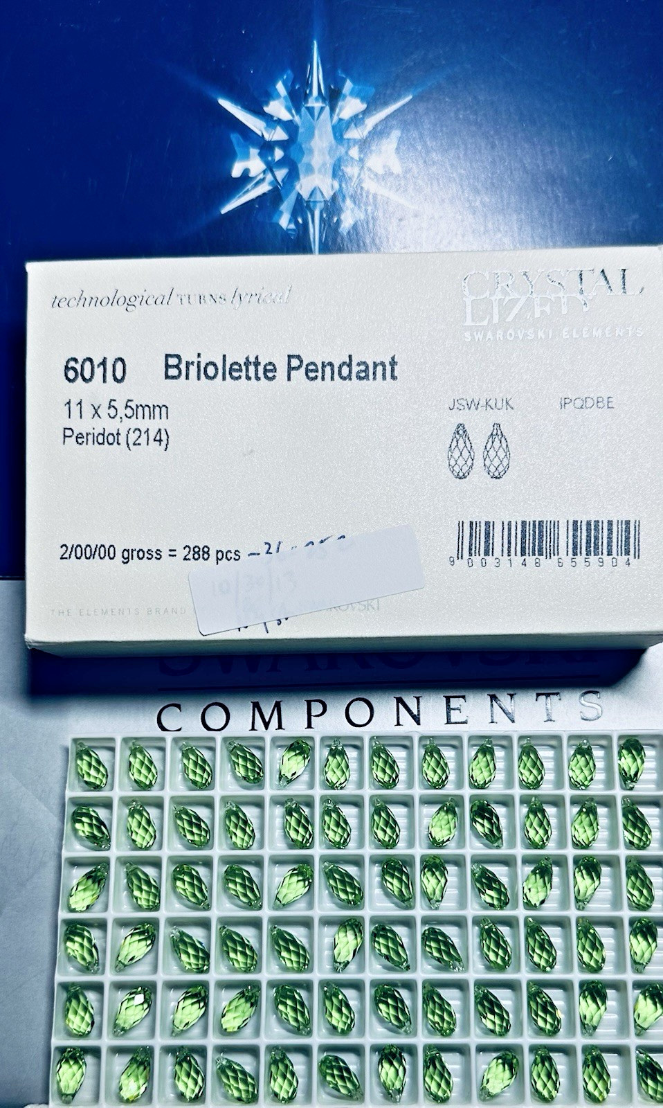 Swarovski Briolette Pendant 6010 11 x 5.5 mm Peridot 12Pcs Pack Austria