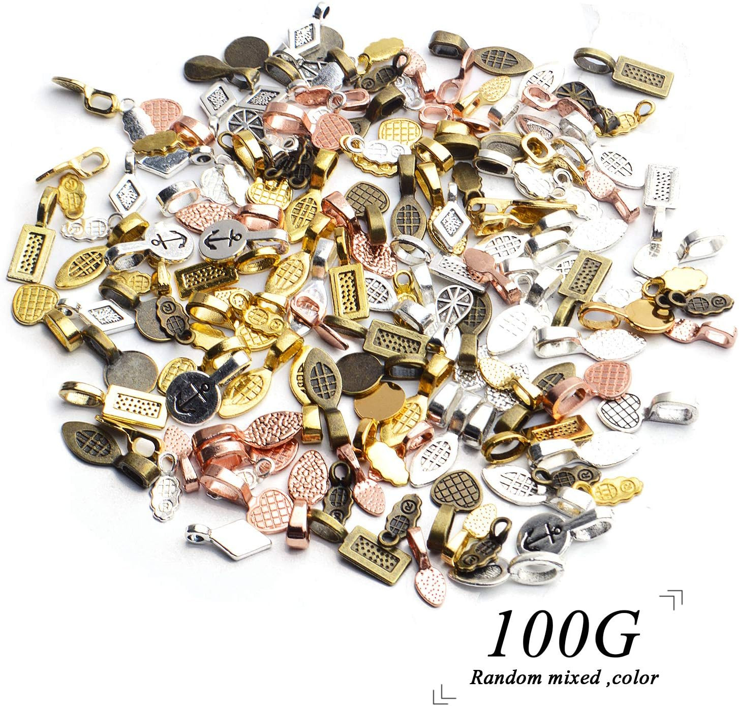 Glue on Bails, 100 Gram Mixed Tibetan Style Glue on Bails Pendants Alloy Flat