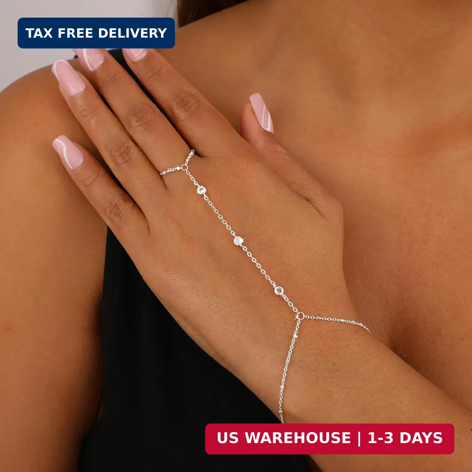 Hand Chain Bracelet for Women,Dainty 14K Gold/Silver Plated Finger Ring Chain Br