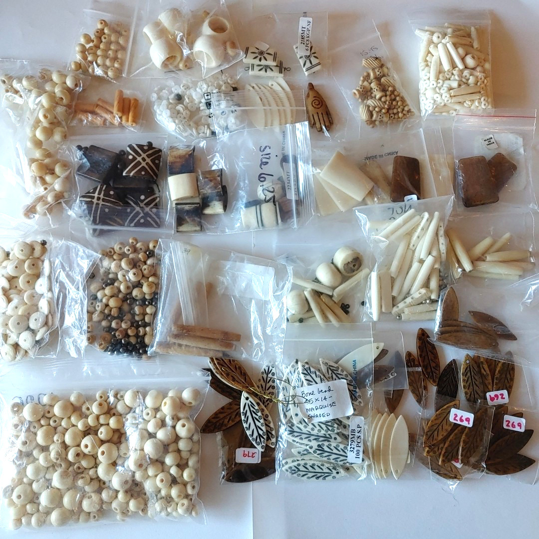 Large Lot Bovine Bone Beads Pendants Carved Components Hair Pipe Ethnic