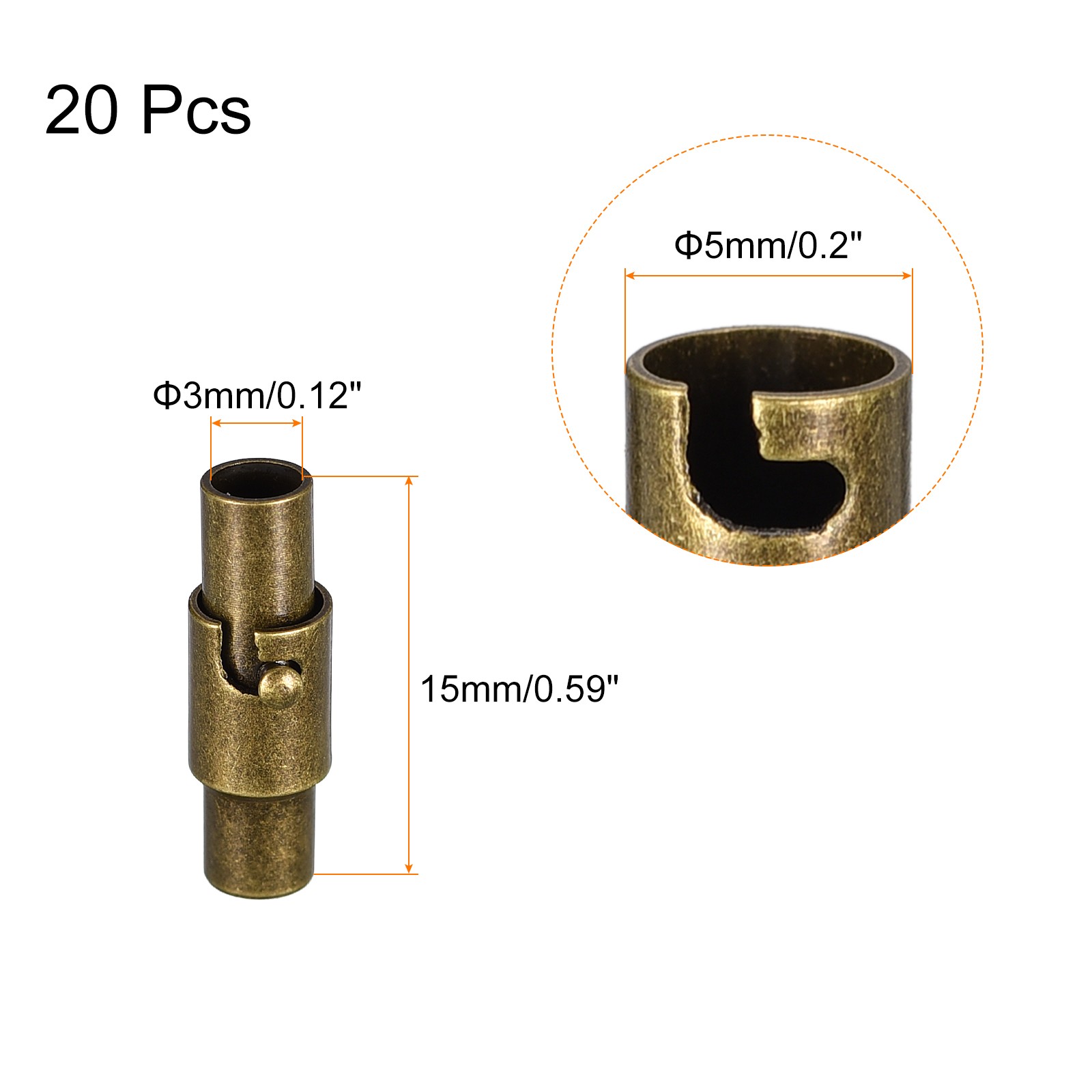 20Pcs Leather Cord End Clasp 3mm Hole Clasps Jewelry Making Bronze