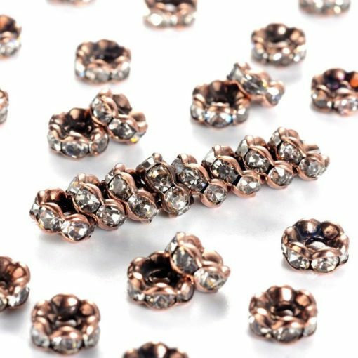 20 pcs Antique Copper Clear Rhinestone Rondelle Spacer Beads – 6mm x 3mm