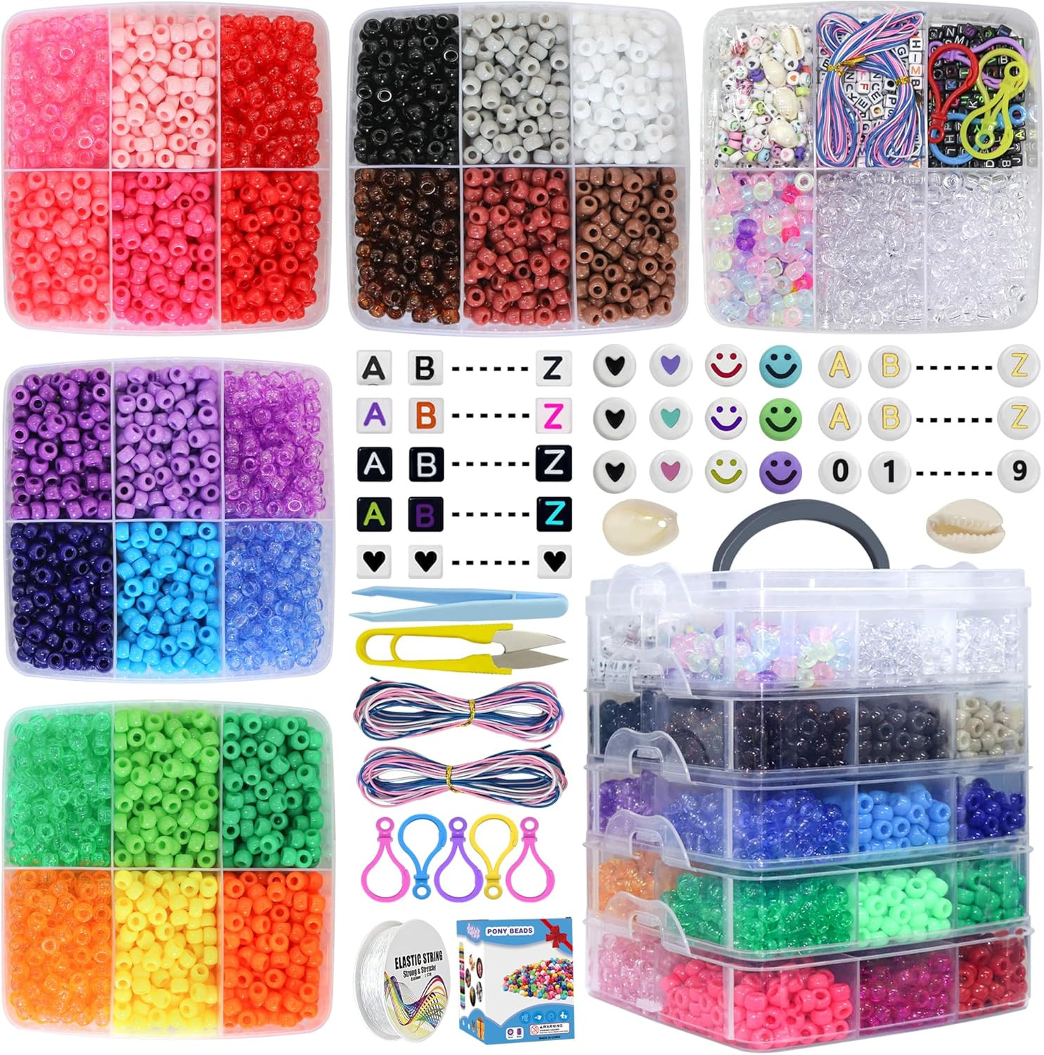 Pony Beads Bracelet Making Kit 5400PCS Alphabet Number Beads Cord Set