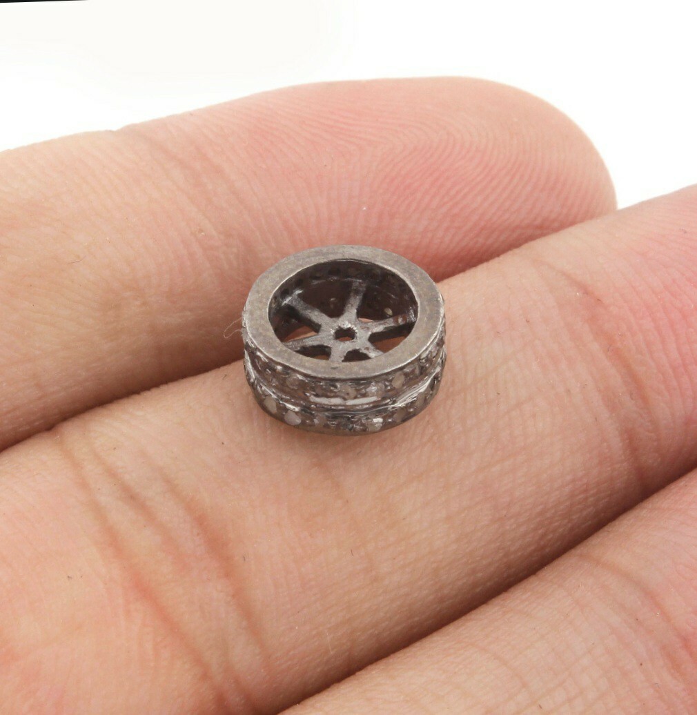 Pave Diamond 1pc Diamond Spacer Beads 925 Sterling Silver, Rondelles Beads.