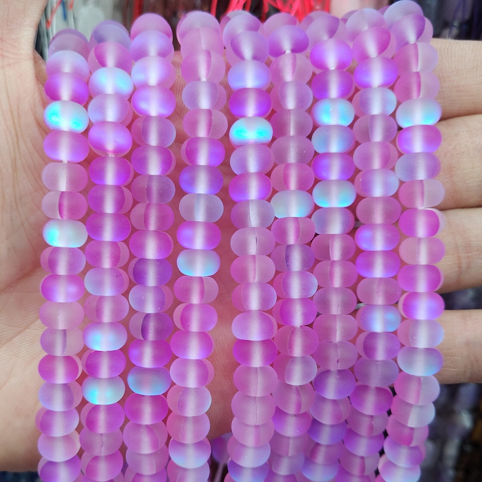 4x6mm/5x8mm Multicolour Frosted Mystic Aura Quartz Matte Rondelle Spacer Beads