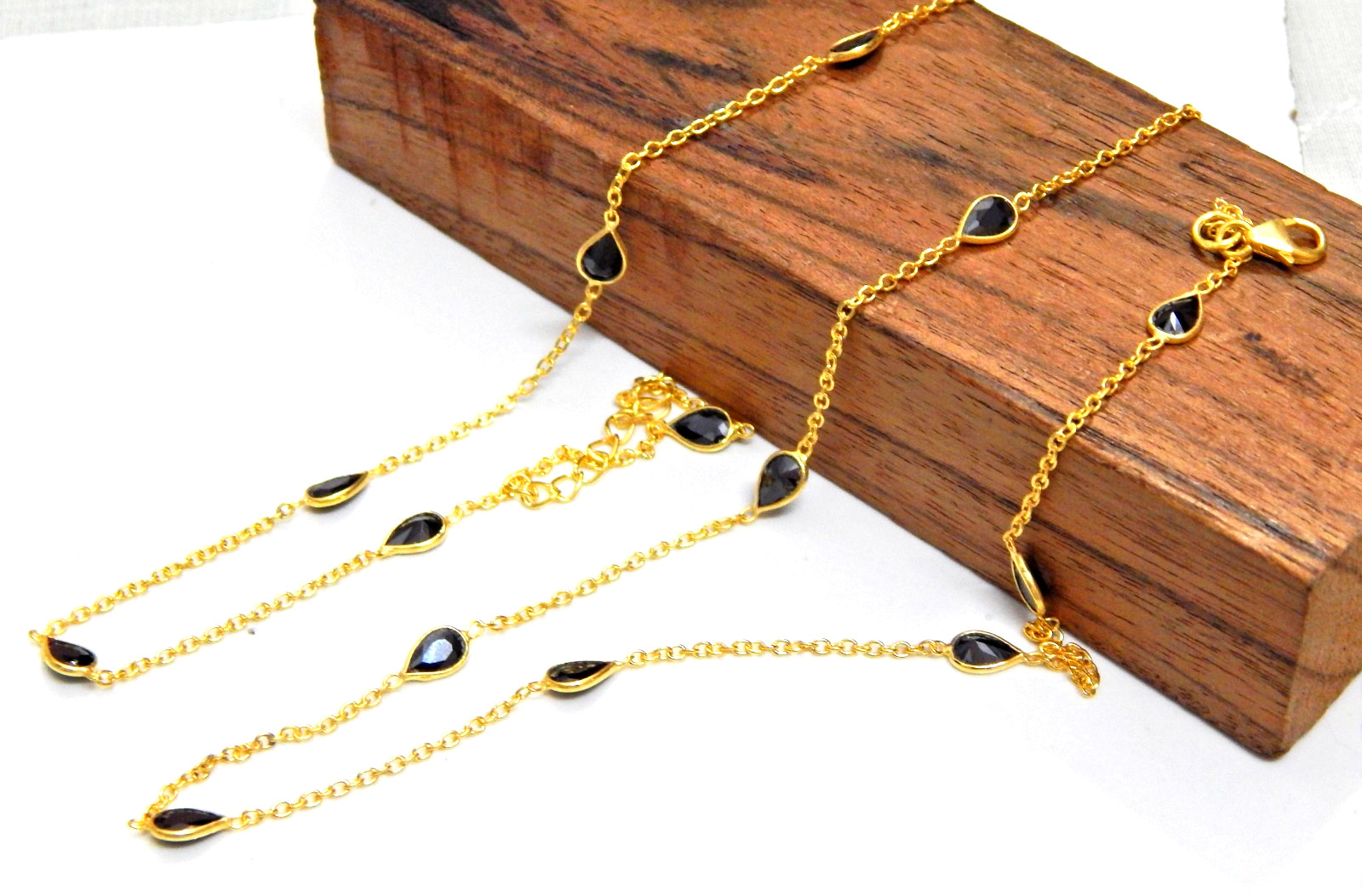 925 Sterling Silver Natural Black spinal gold-plated necklace with handmade