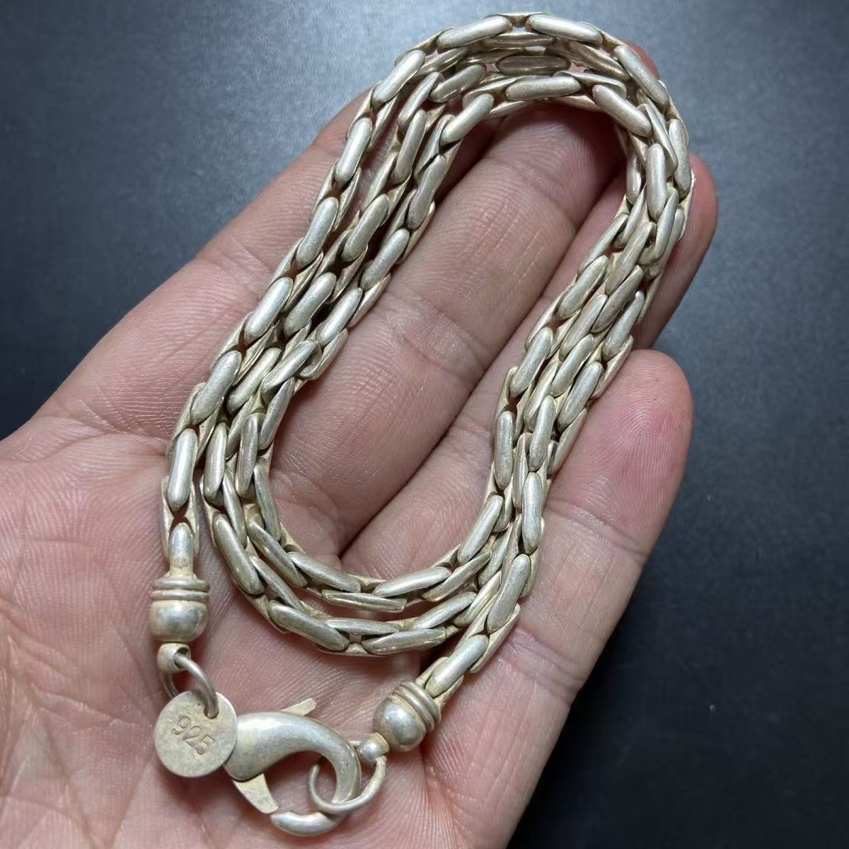 Ethnic Handmade Nepal Old Silver Necklace 925 Silver Braided Chain Vintage