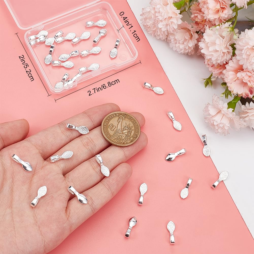Beebeecraft 1 Box 30Pcs Glue on Bails Oval Pendant Bails Charms 925 Sterling Sil