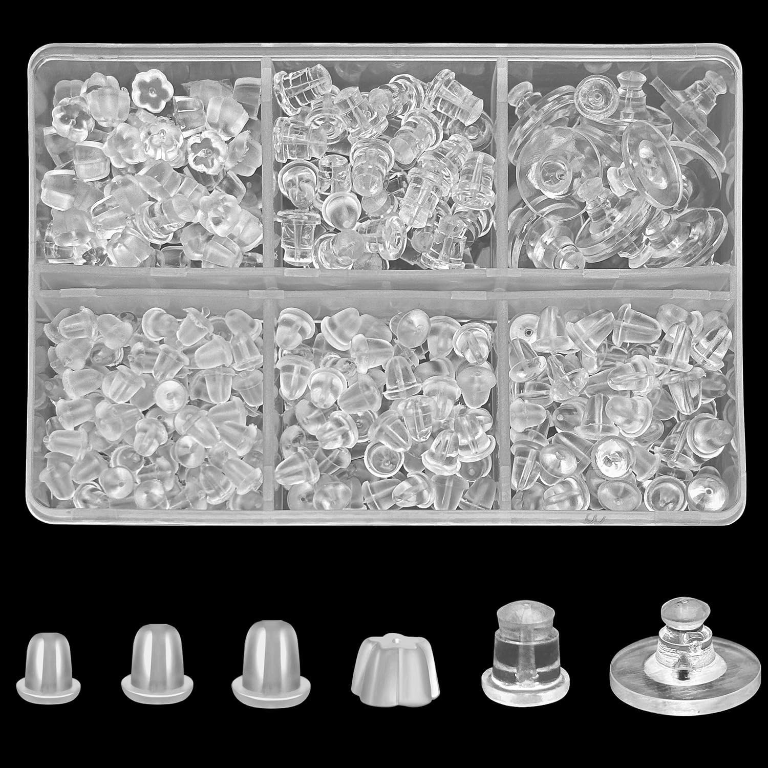 6 Styles Earring Backs for Studs, Metal Silicone Earring Backs Replacements, Rub
