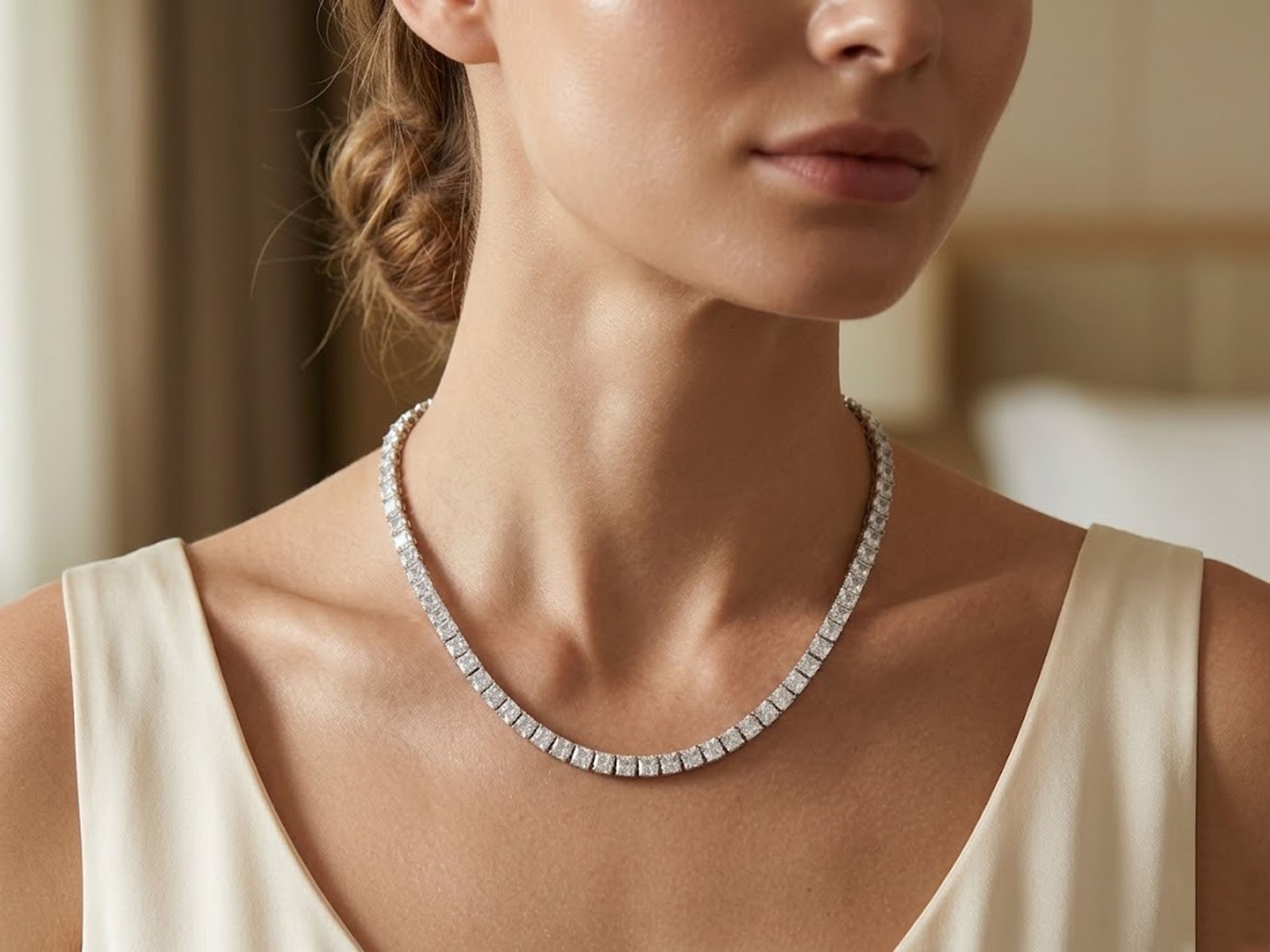 Natural Moissanite Stone Square Cut Necklace For women in 925 Sterling Silver
