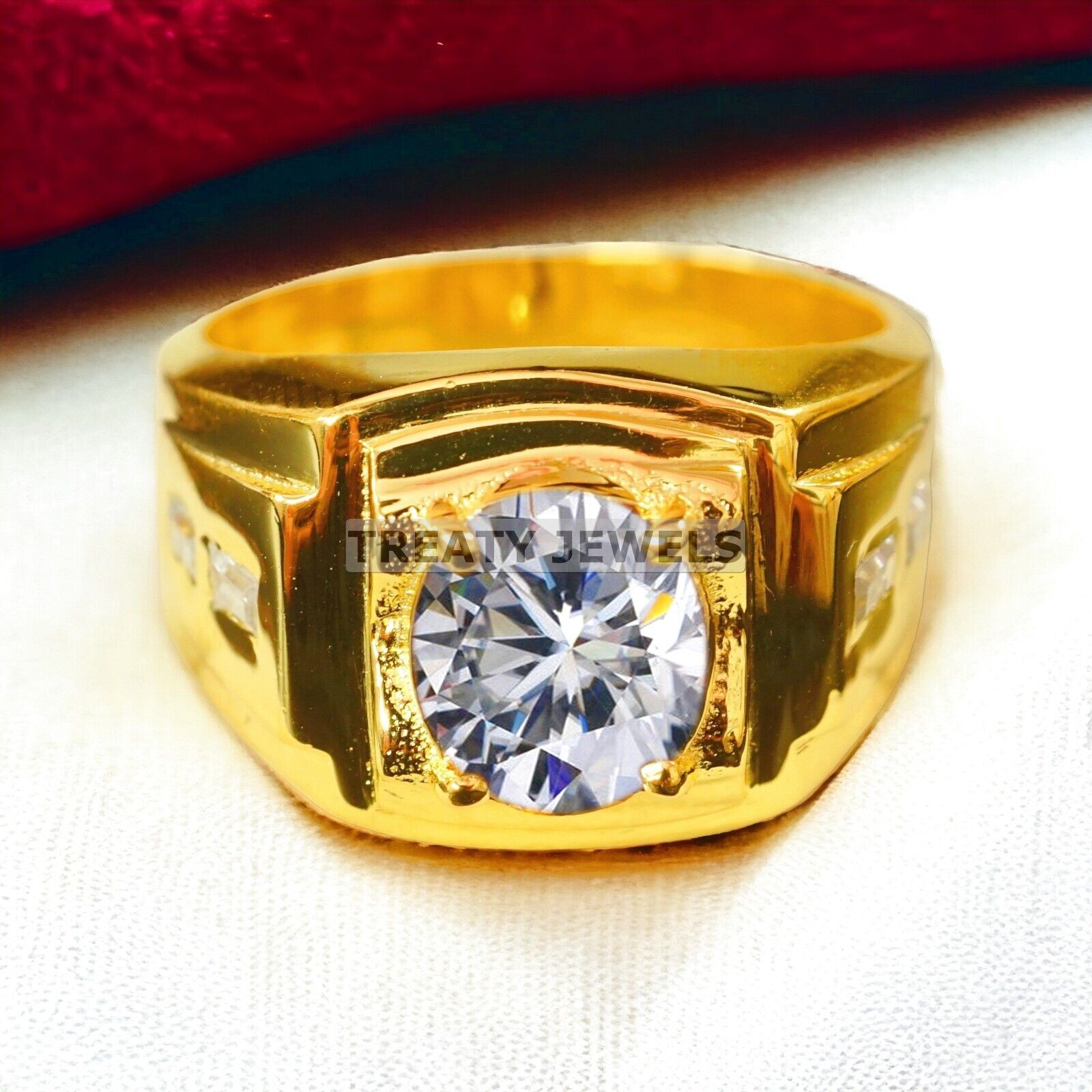 Moissanite Oval Cut With 14k Yellow Gold Ring For Men’s #A437 #