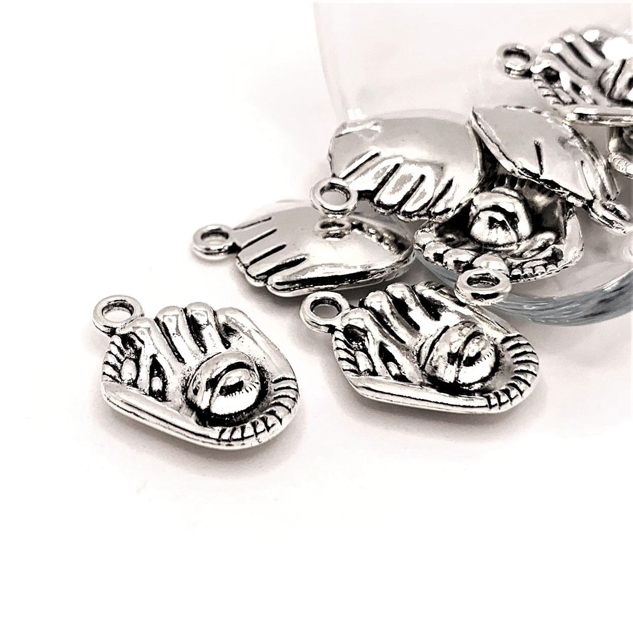 Silver Baseball Mitt Sports Glove Charms, 21x15mm – US Seller