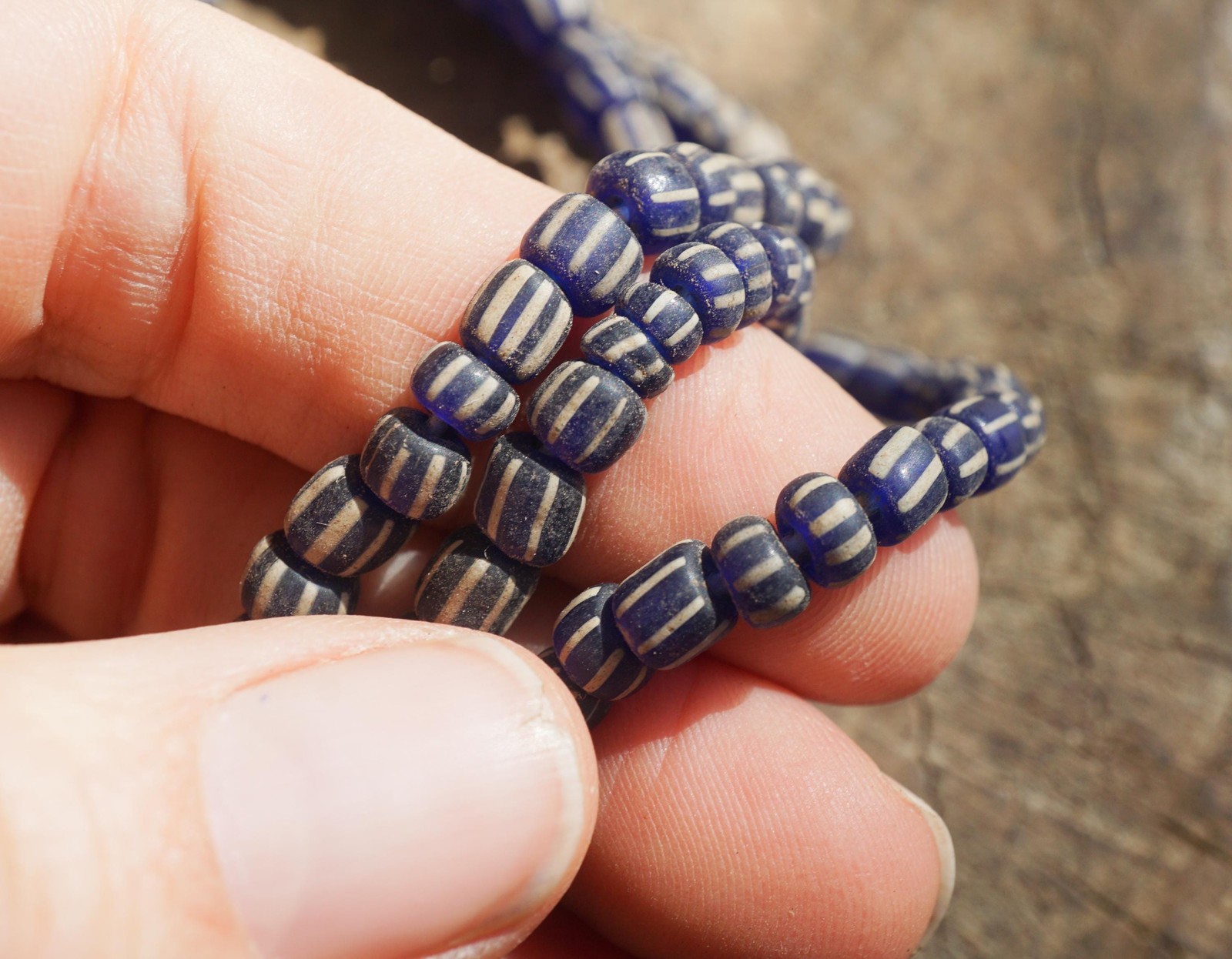 Artisan Made Java Glass Beads: Dark Blue with White Stripes (5-6mm), 2896A378