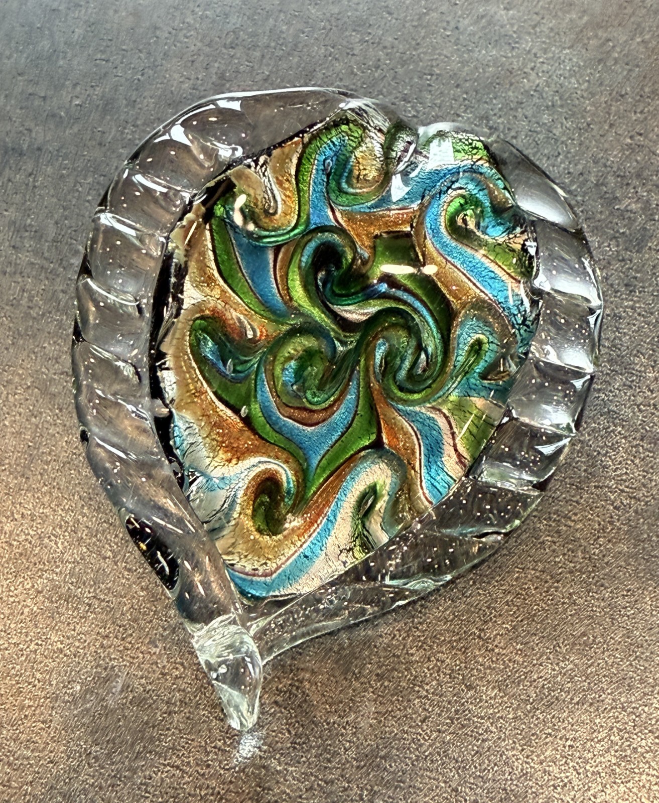 Hand Made Artisan Glass Pendant Leaf Design in Swirls Crafting Jewelry Making