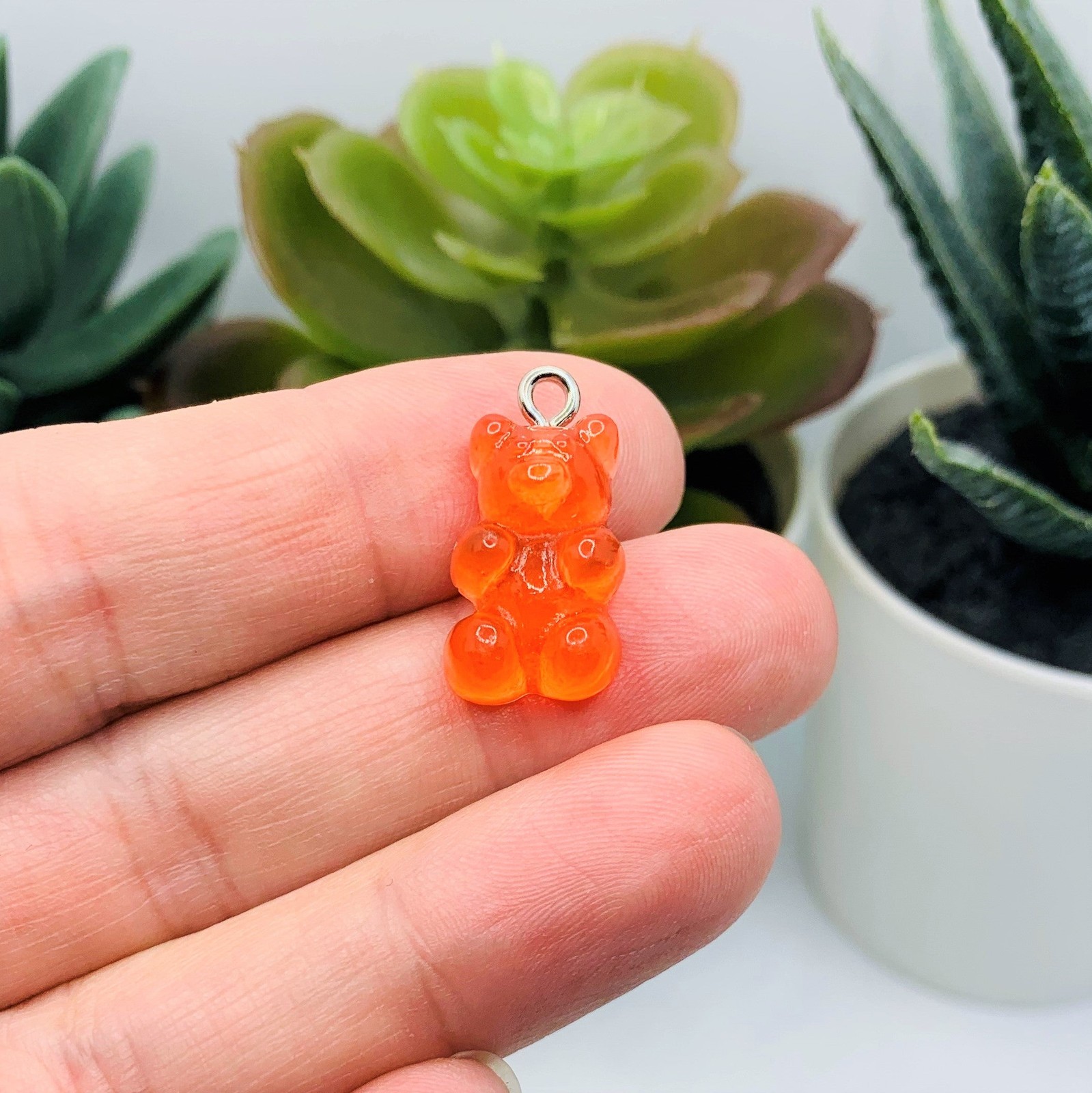 Red Orange Gummy Bear Resin 3D Charms with eye screw, 20x12mm – US Seller