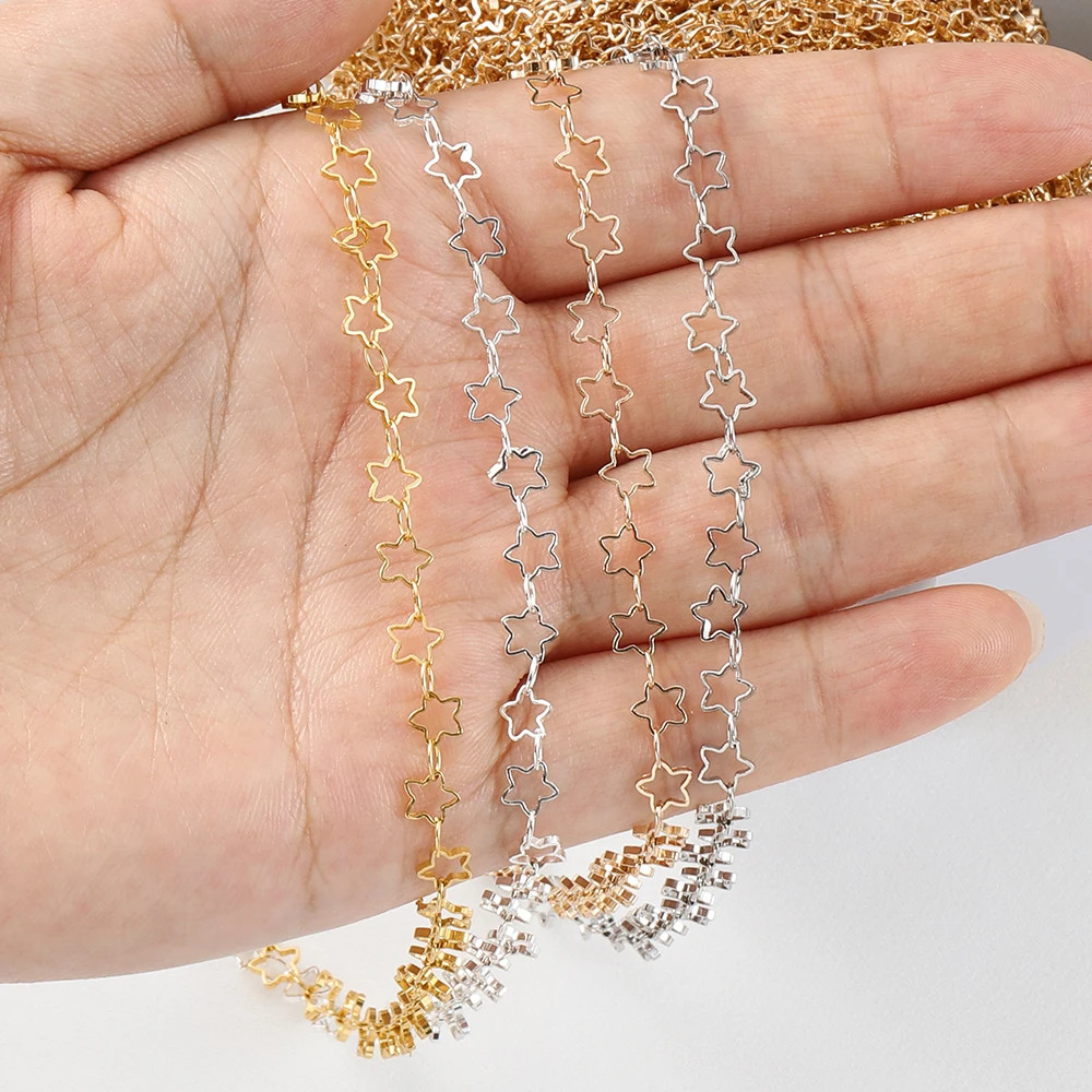1Meter Stainless Steel Gold Color Hollow Star Chains for DIY Necklace Bracelet C