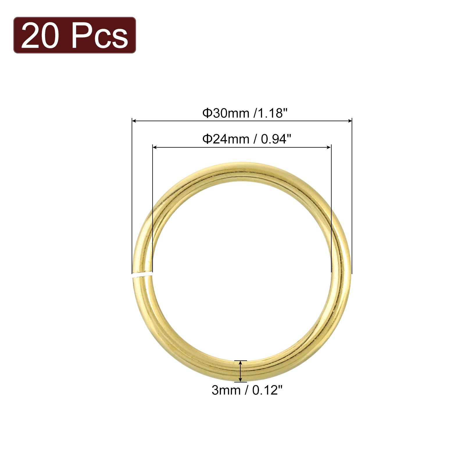 20Pcs Open Jump Rings, 30mm/1.18″ Brass Jump Ring Connectors 3mm Thick O Rings