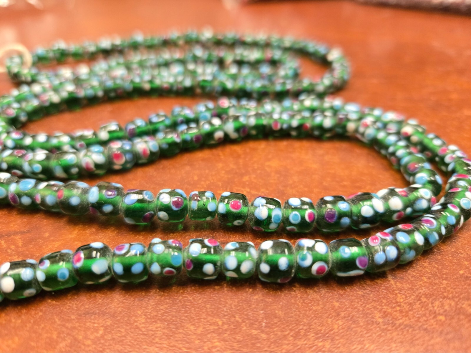 180 PCS HANDMADE FANCY GREEN DOTTED GLASS TUBE BEADING BEADS 6mm