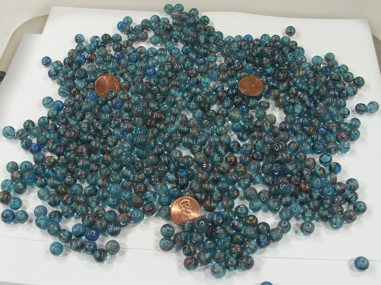 2 Pounds 8mm Round Blue India Handmade Glass Beads Wholesale Bulk (OLC-1) ⭐